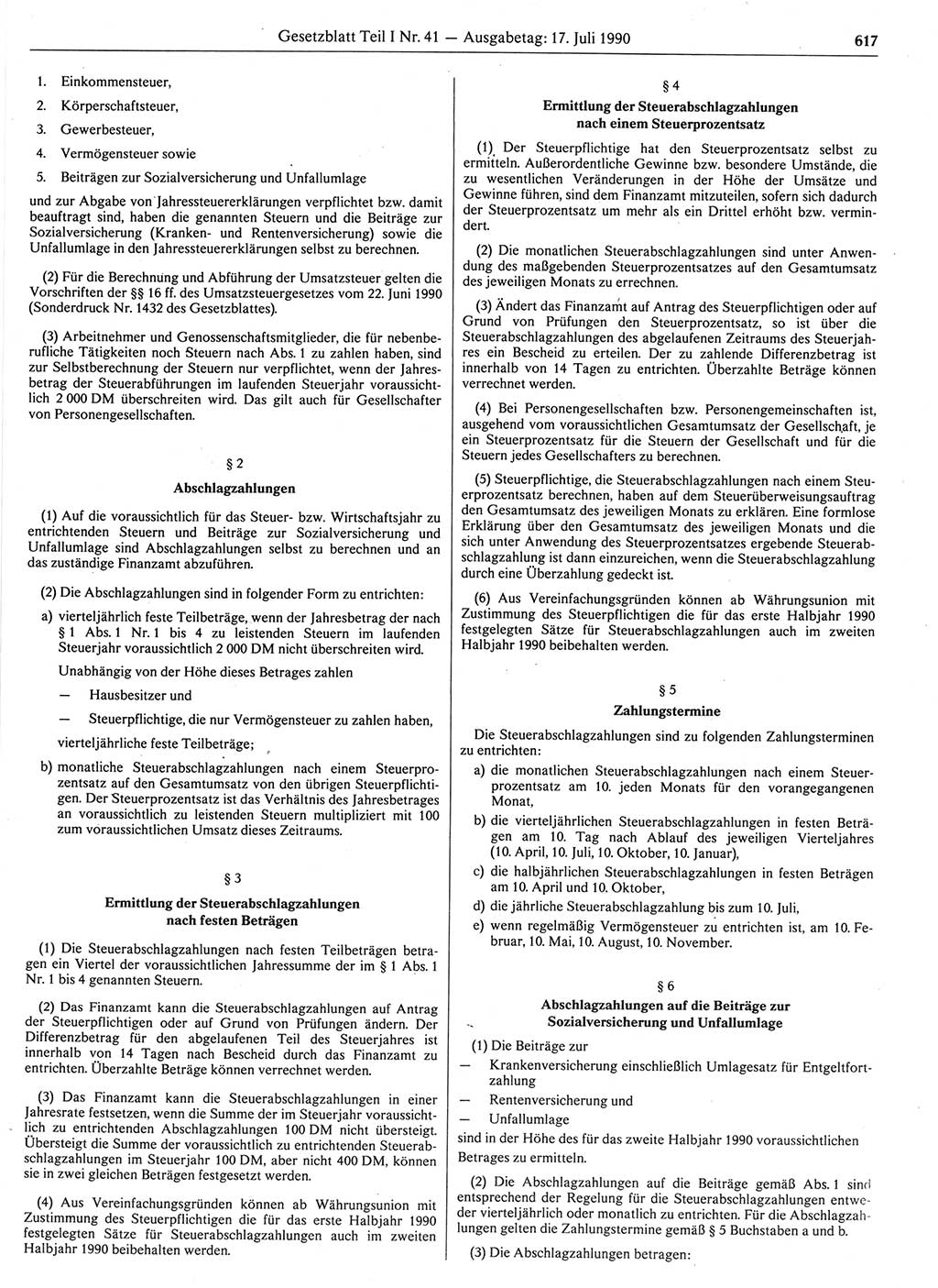 Gesetzblatt (GBl.) der Deutschen Demokratischen Republik (DDR) Teil Ⅰ 1990, Seite 617 (GBl. DDR Ⅰ 1990, S. 617)