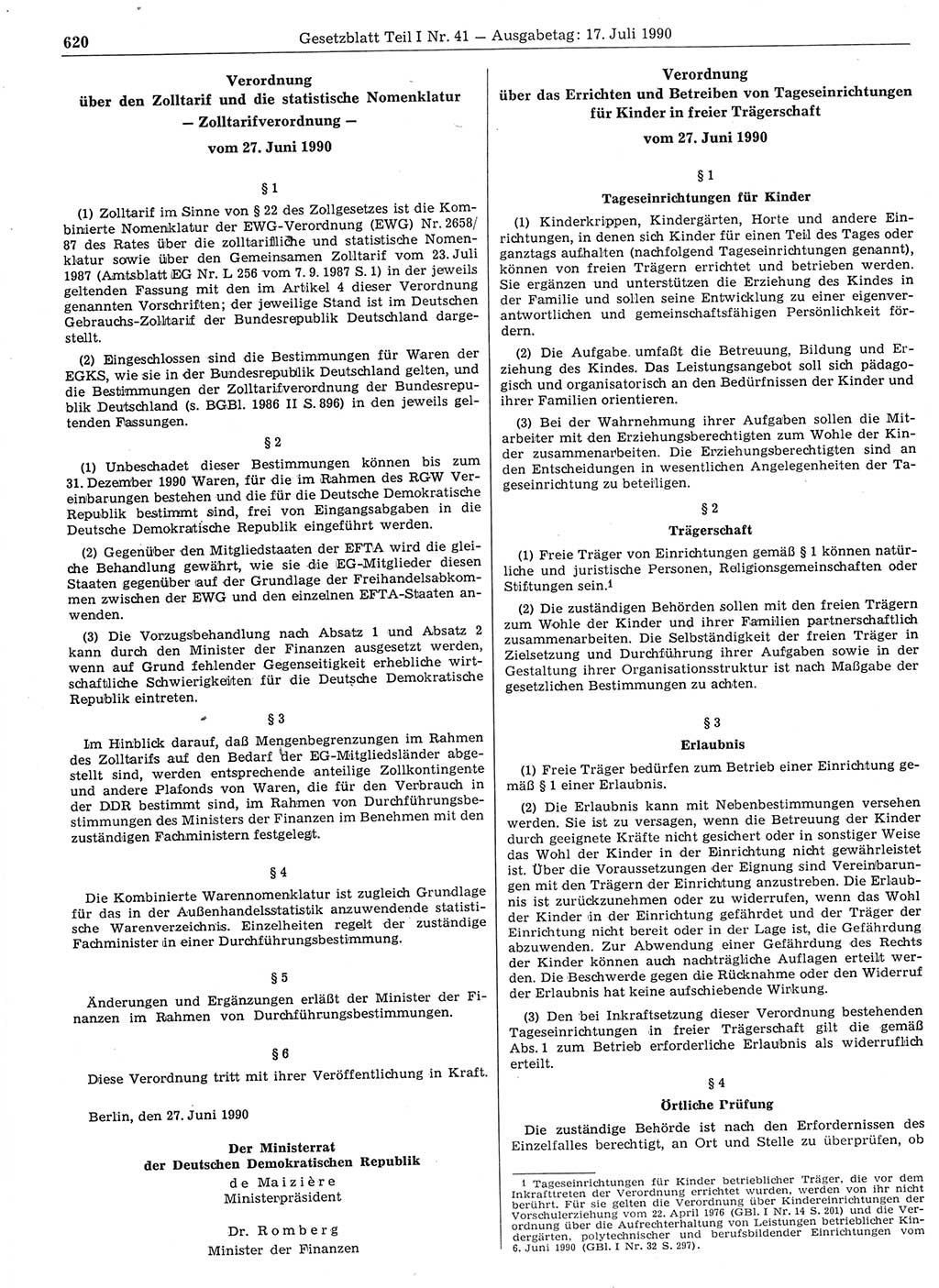 Gesetzblatt (GBl.) der Deutschen Demokratischen Republik (DDR) Teil Ⅰ 1990, Seite 620 (GBl. DDR Ⅰ 1990, S. 620)
