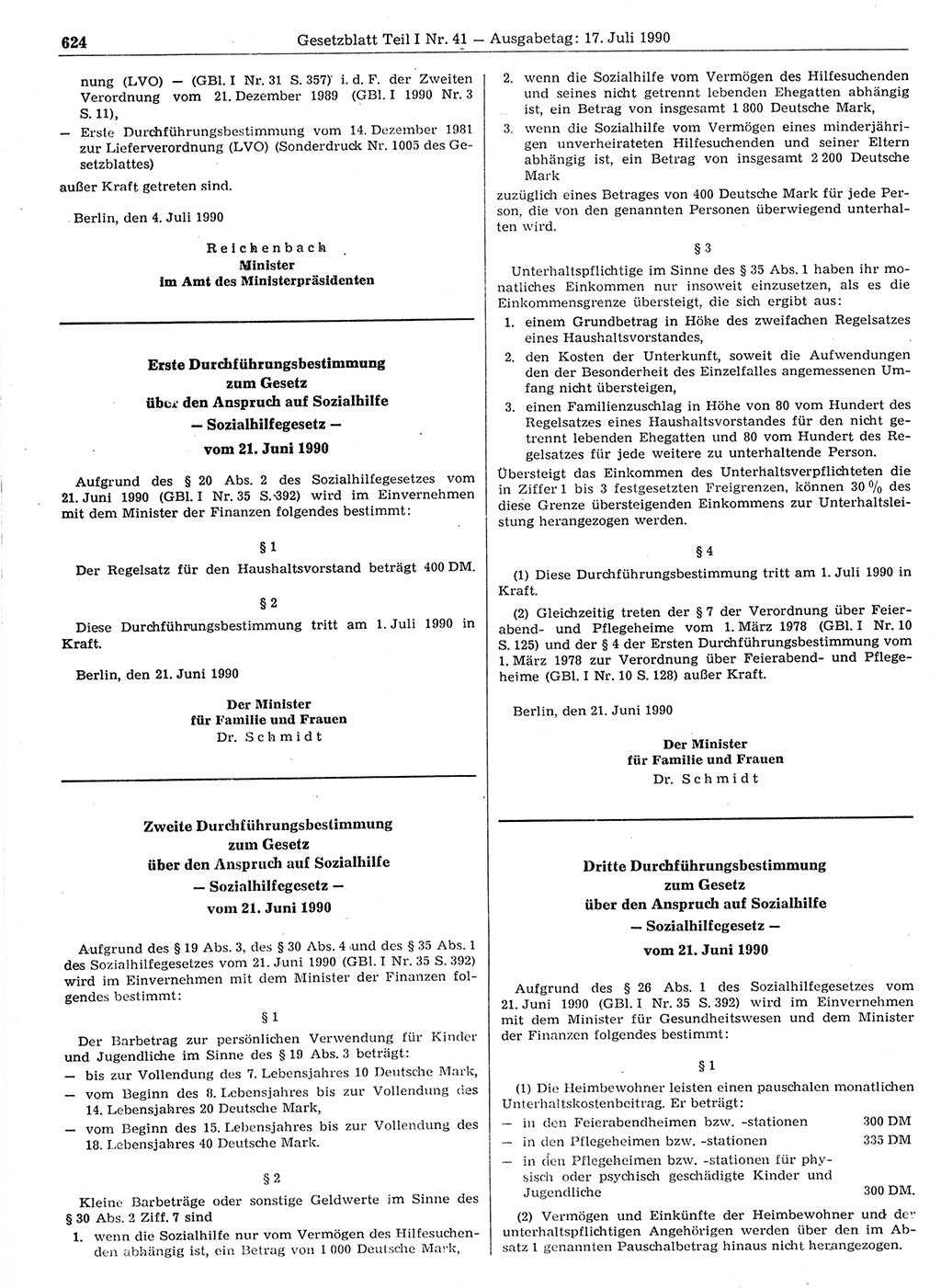 Gesetzblatt (GBl.) der Deutschen Demokratischen Republik (DDR) Teil Ⅰ 1990, Seite 624 (GBl. DDR Ⅰ 1990, S. 624)