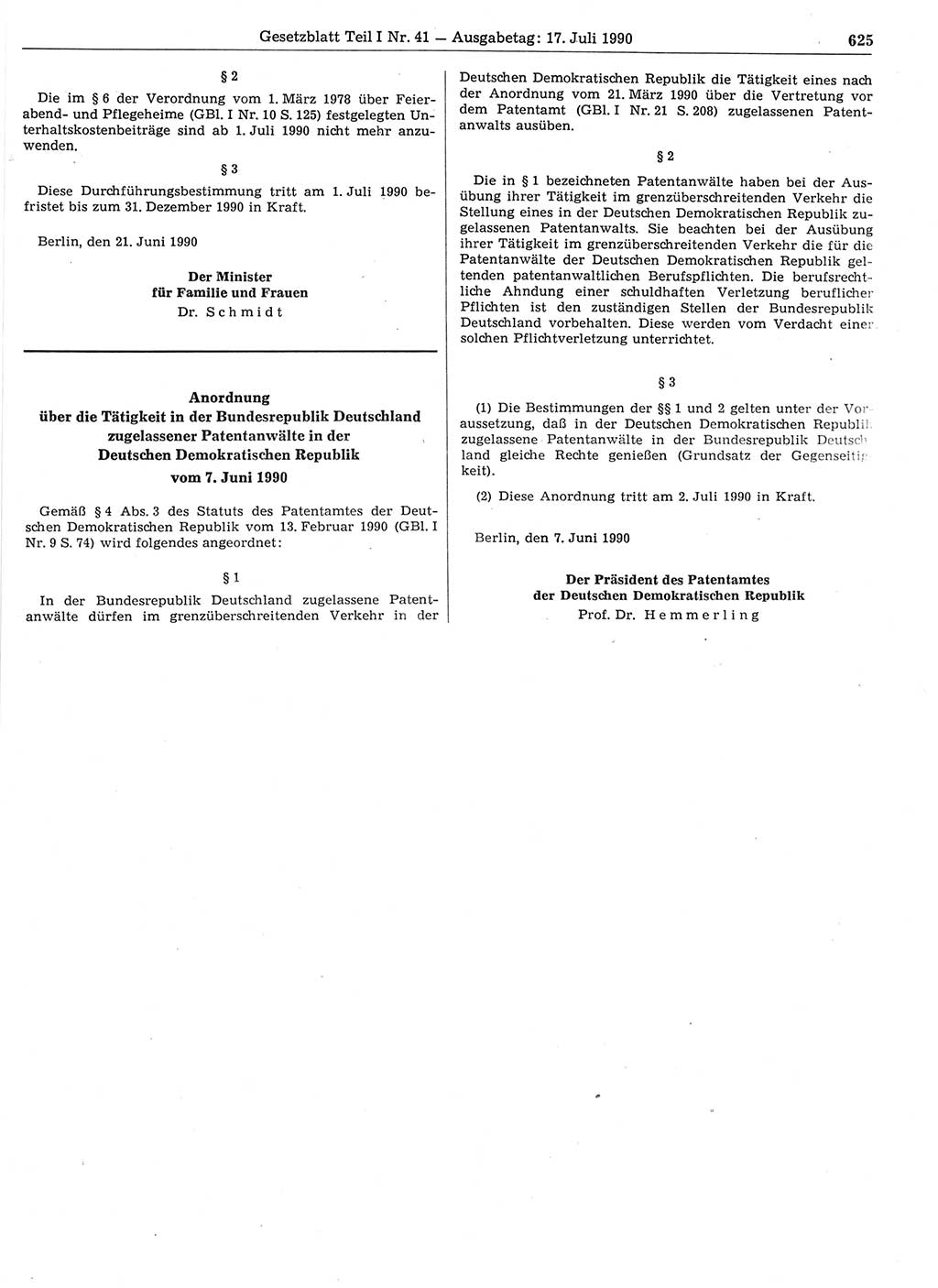 Gesetzblatt (GBl.) der Deutschen Demokratischen Republik (DDR) Teil Ⅰ 1990, Seite 625 (GBl. DDR Ⅰ 1990, S. 625)
