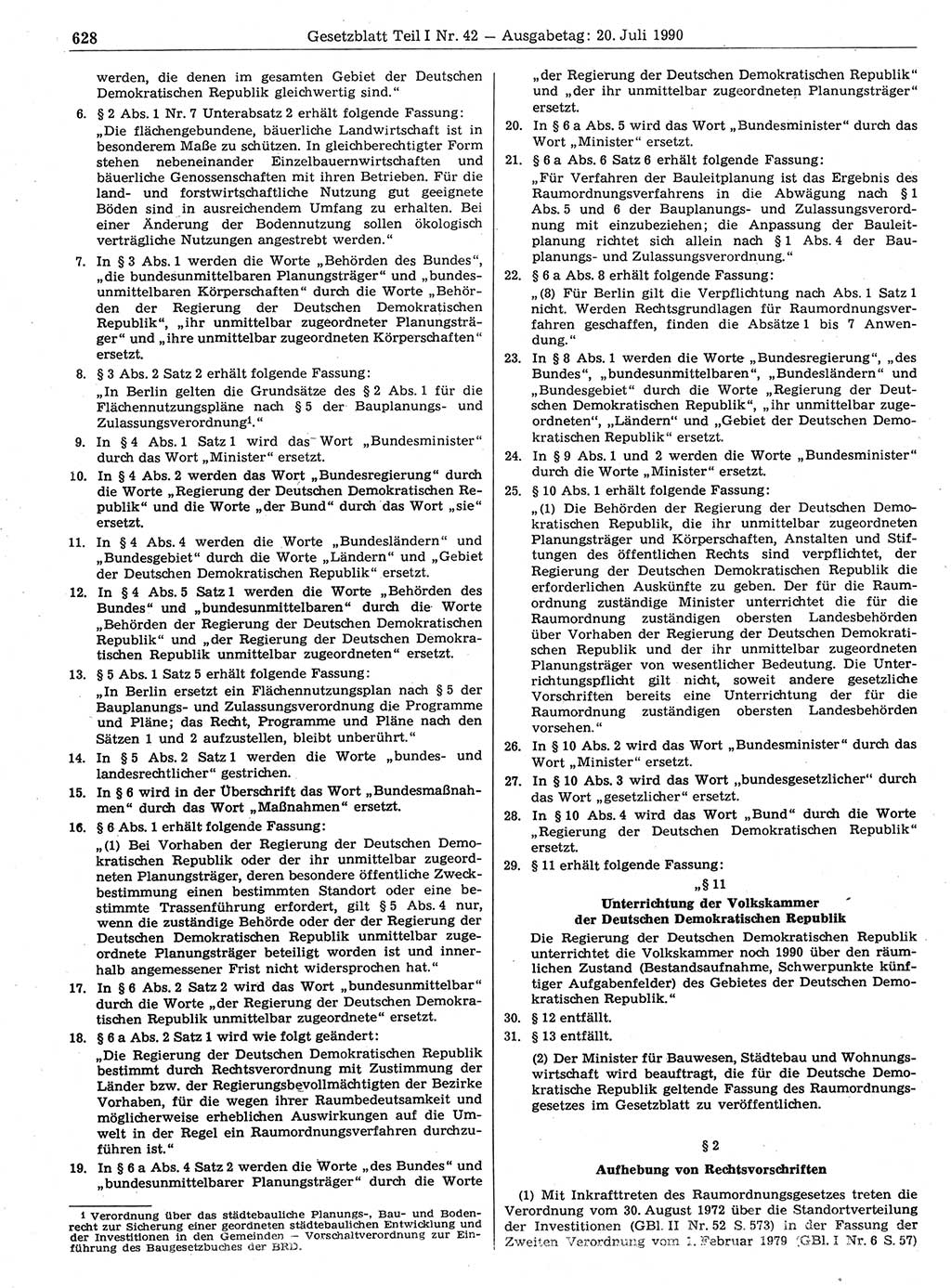 Gesetzblatt (GBl.) der Deutschen Demokratischen Republik (DDR) Teil Ⅰ 1990, Seite 628 (GBl. DDR Ⅰ 1990, S. 628)