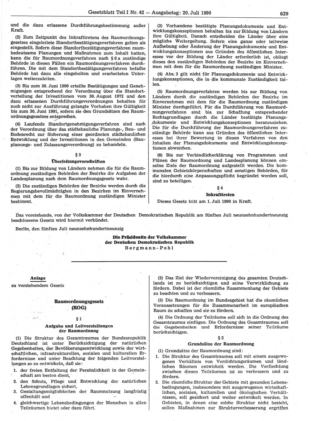 Gesetzblatt (GBl.) der Deutschen Demokratischen Republik (DDR) Teil Ⅰ 1990, Seite 629 (GBl. DDR Ⅰ 1990, S. 629)