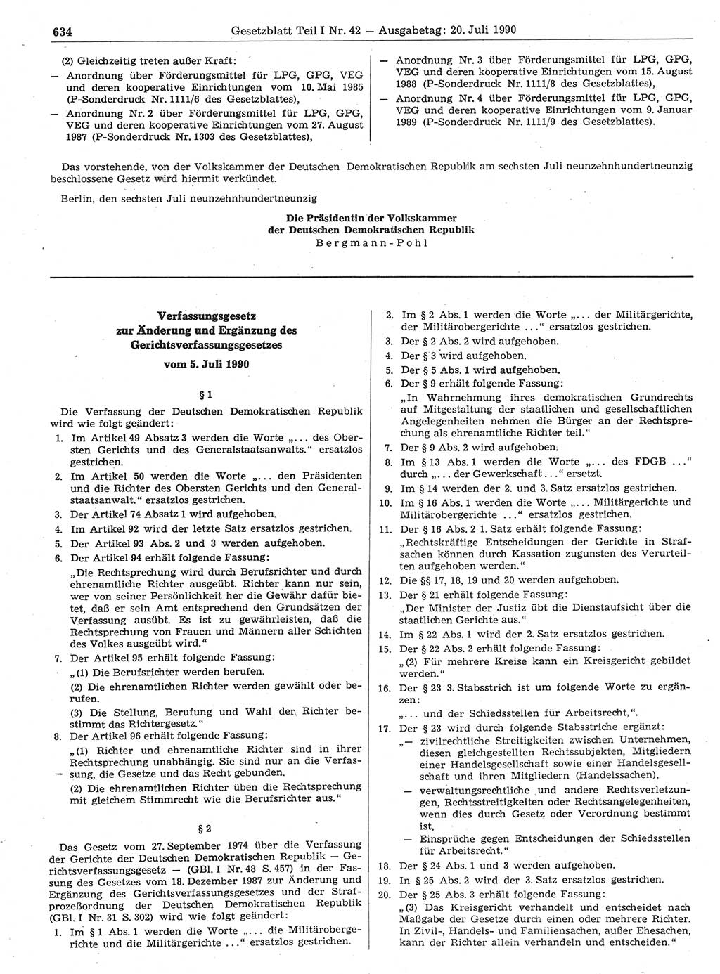 Gesetzblatt (GBl.) der Deutschen Demokratischen Republik (DDR) Teil Ⅰ 1990, Seite 634 (GBl. DDR Ⅰ 1990, S. 634)