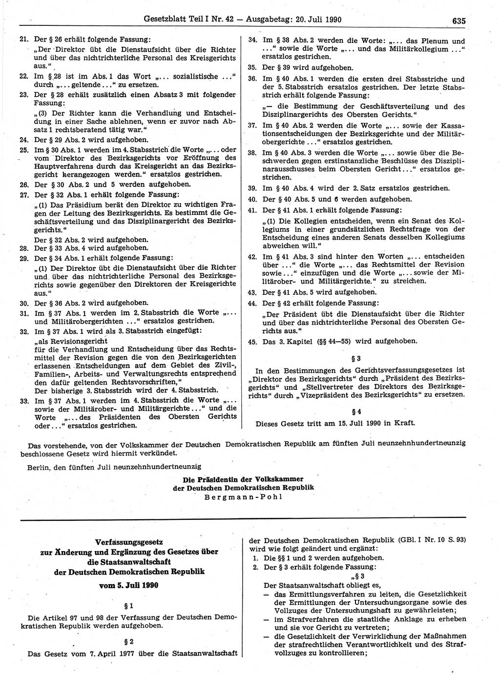 Gesetzblatt (GBl.) der Deutschen Demokratischen Republik (DDR) Teil Ⅰ 1990, Seite 635 (GBl. DDR Ⅰ 1990, S. 635)