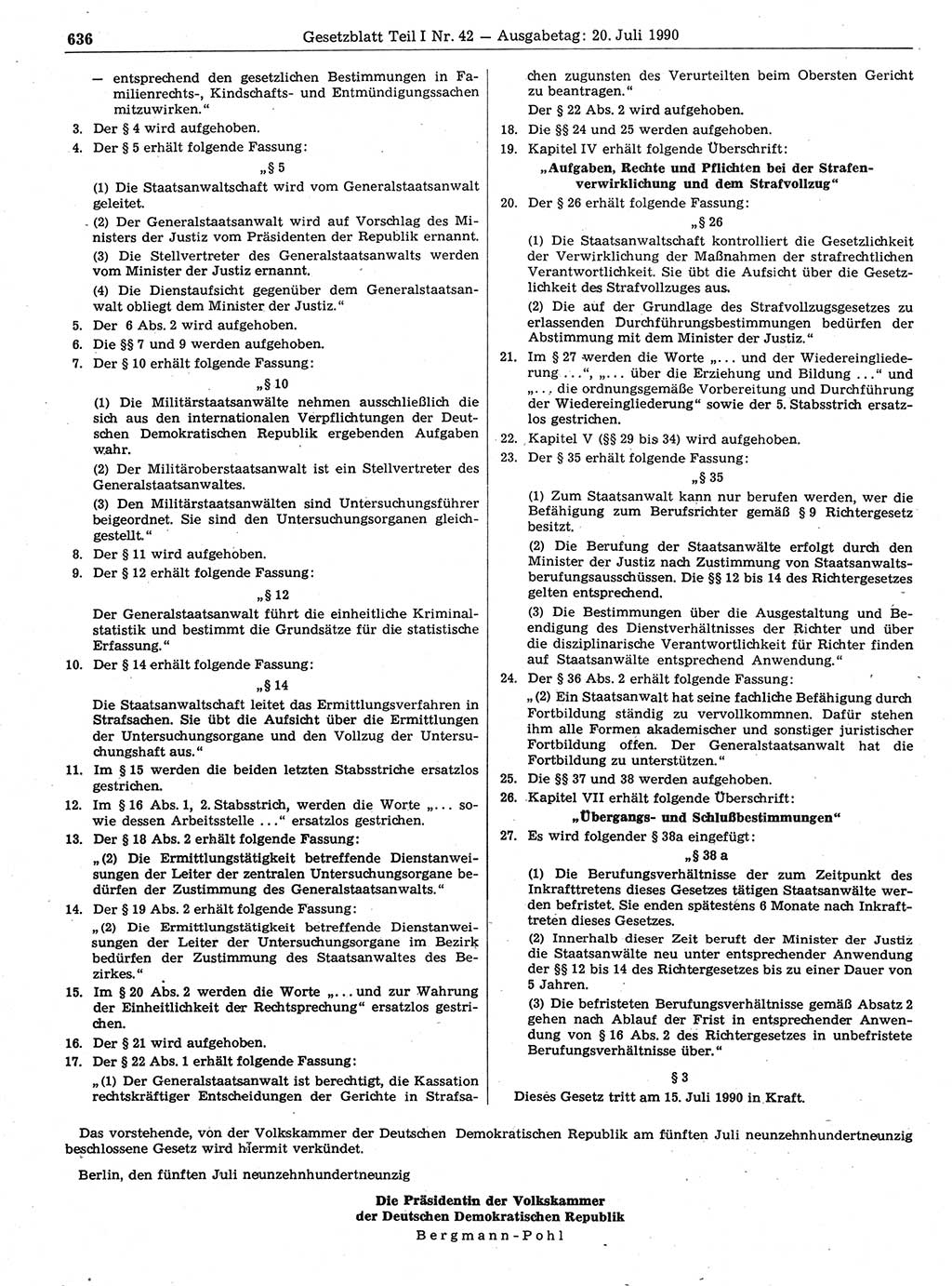 Gesetzblatt (GBl.) der Deutschen Demokratischen Republik (DDR) Teil Ⅰ 1990, Seite 636 (GBl. DDR Ⅰ 1990, S. 636)