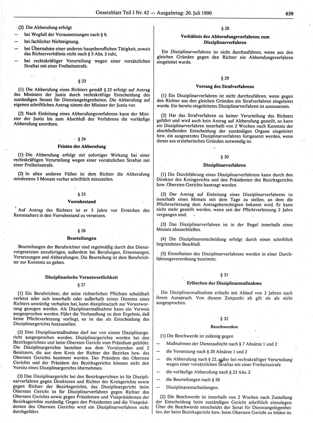 Gesetzblatt (GBl.) der Deutschen Demokratischen Republik (DDR) Teil Ⅰ 1990, Seite 639 (GBl. DDR Ⅰ 1990, S. 639)