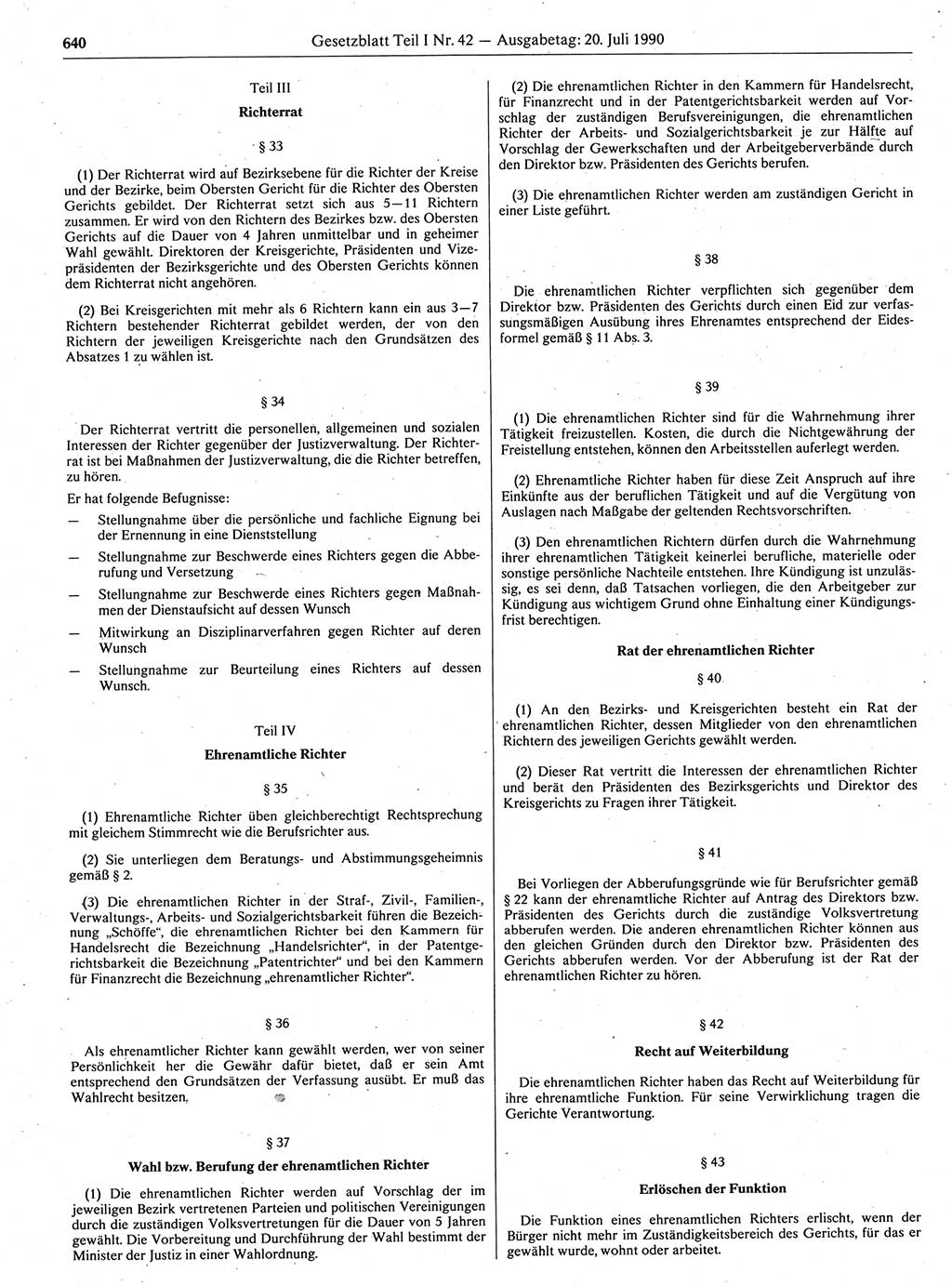 Gesetzblatt (GBl.) der Deutschen Demokratischen Republik (DDR) Teil Ⅰ 1990, Seite 640 (GBl. DDR Ⅰ 1990, S. 640)
