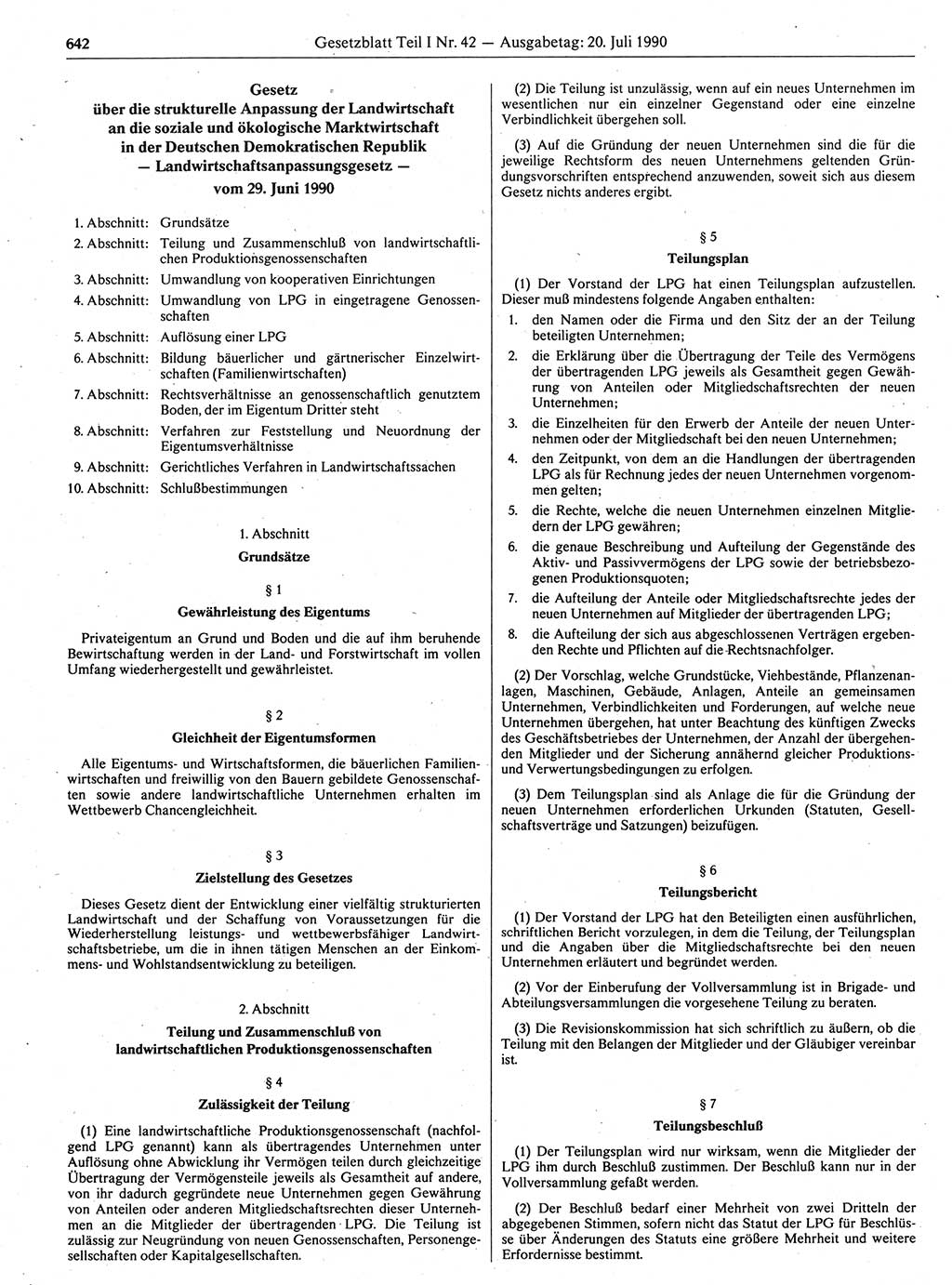 Gesetzblatt (GBl.) der Deutschen Demokratischen Republik (DDR) Teil Ⅰ 1990, Seite 642 (GBl. DDR Ⅰ 1990, S. 642)