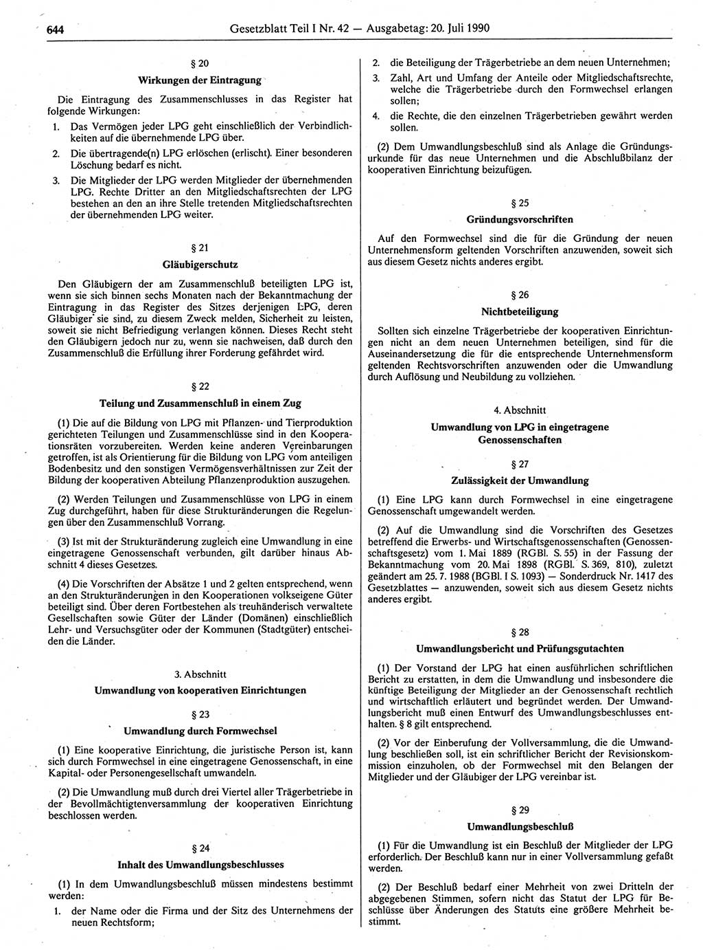 Gesetzblatt (GBl.) der Deutschen Demokratischen Republik (DDR) Teil Ⅰ 1990, Seite 644 (GBl. DDR Ⅰ 1990, S. 644)