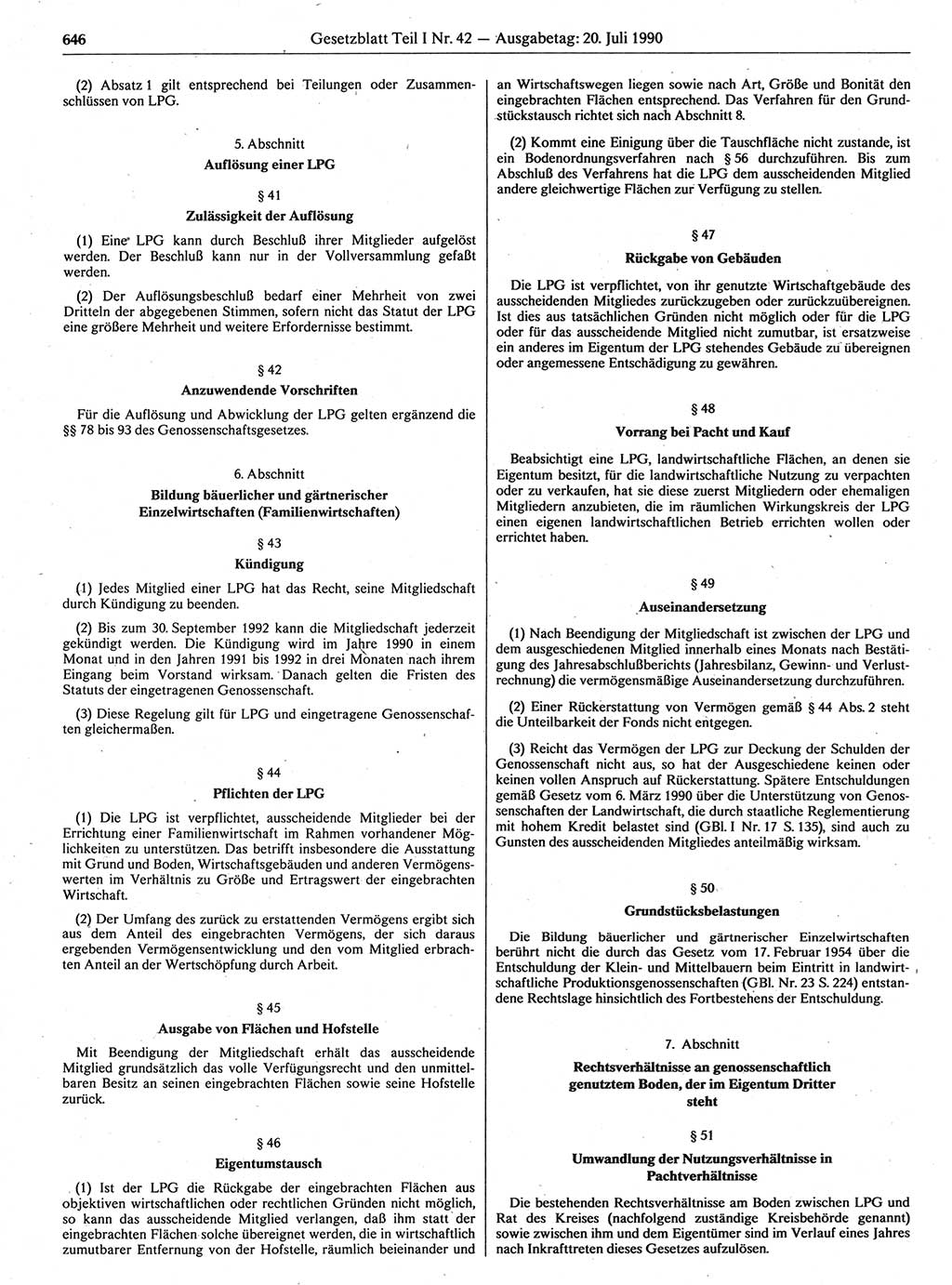 Gesetzblatt (GBl.) der Deutschen Demokratischen Republik (DDR) Teil Ⅰ 1990, Seite 646 (GBl. DDR Ⅰ 1990, S. 646)