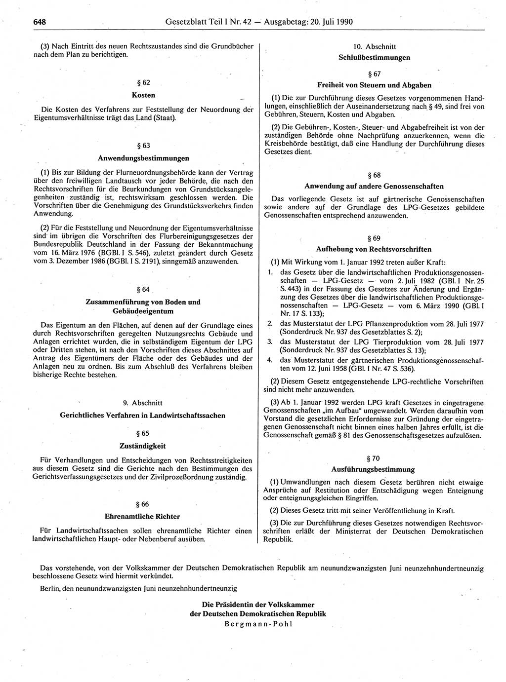 Gesetzblatt (GBl.) der Deutschen Demokratischen Republik (DDR) Teil Ⅰ 1990, Seite 648 (GBl. DDR Ⅰ 1990, S. 648)