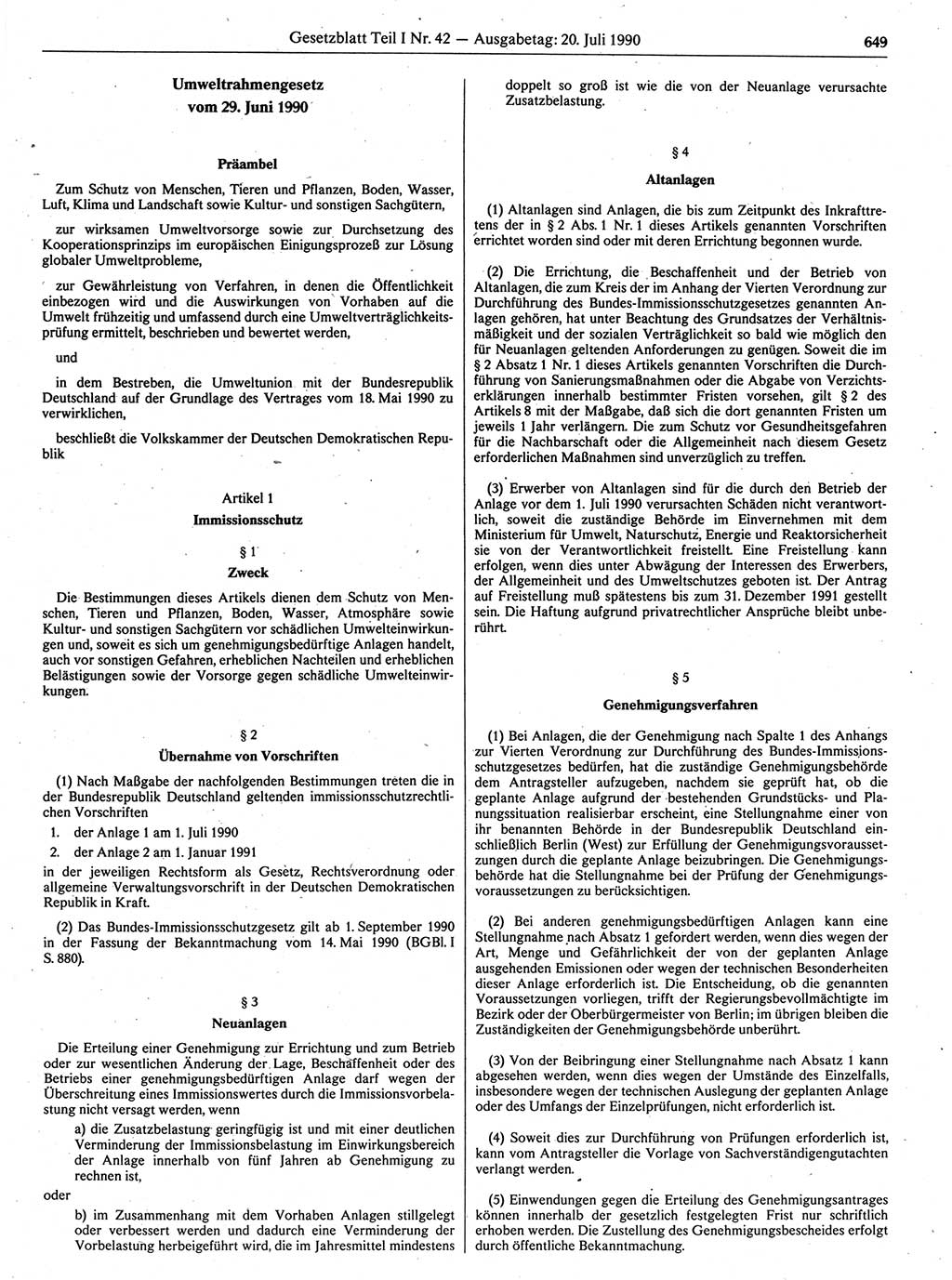Gesetzblatt (GBl.) der Deutschen Demokratischen Republik (DDR) Teil Ⅰ 1990, Seite 649 (GBl. DDR Ⅰ 1990, S. 649)
