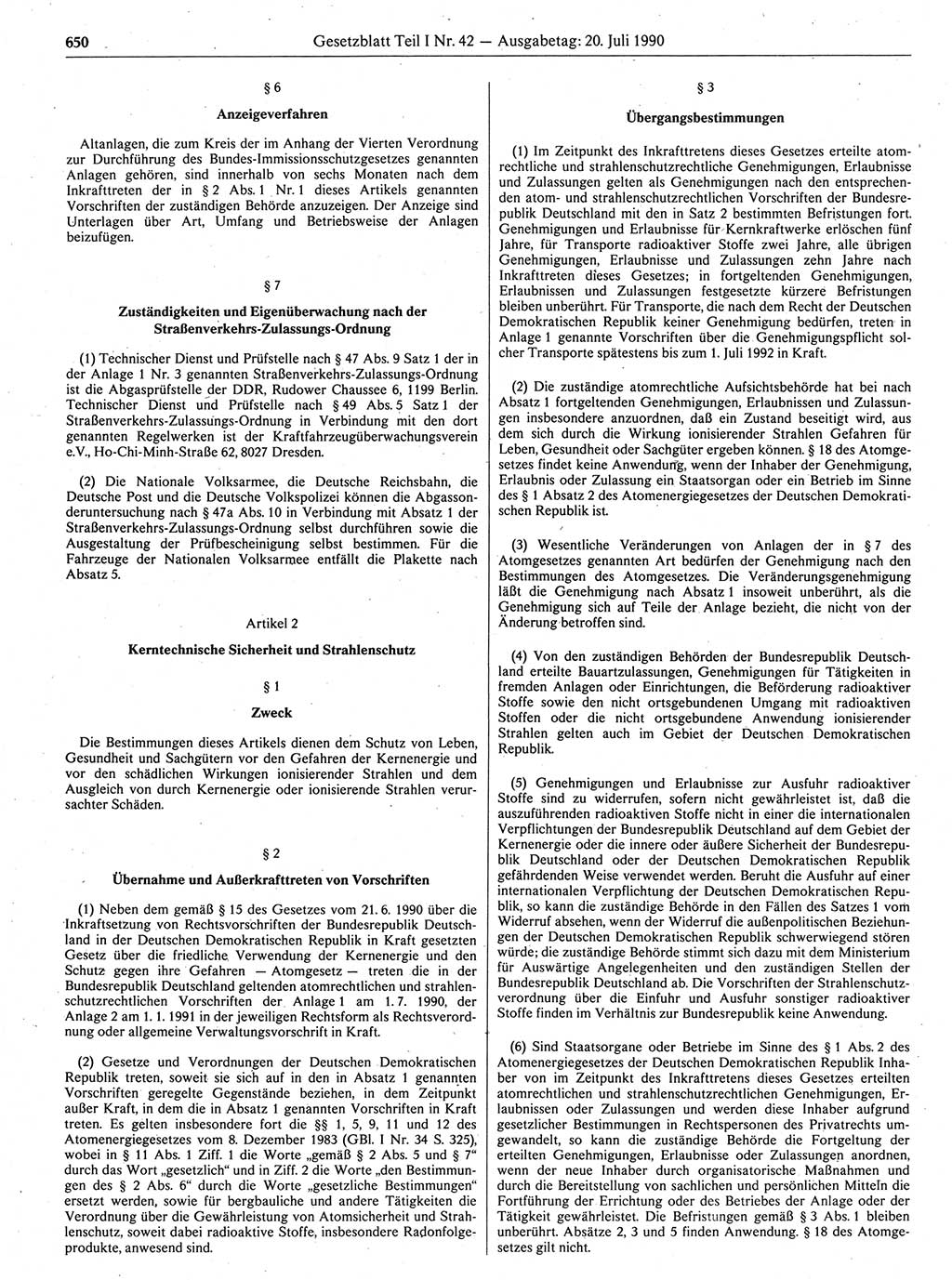 Gesetzblatt (GBl.) der Deutschen Demokratischen Republik (DDR) Teil Ⅰ 1990, Seite 650 (GBl. DDR Ⅰ 1990, S. 650)