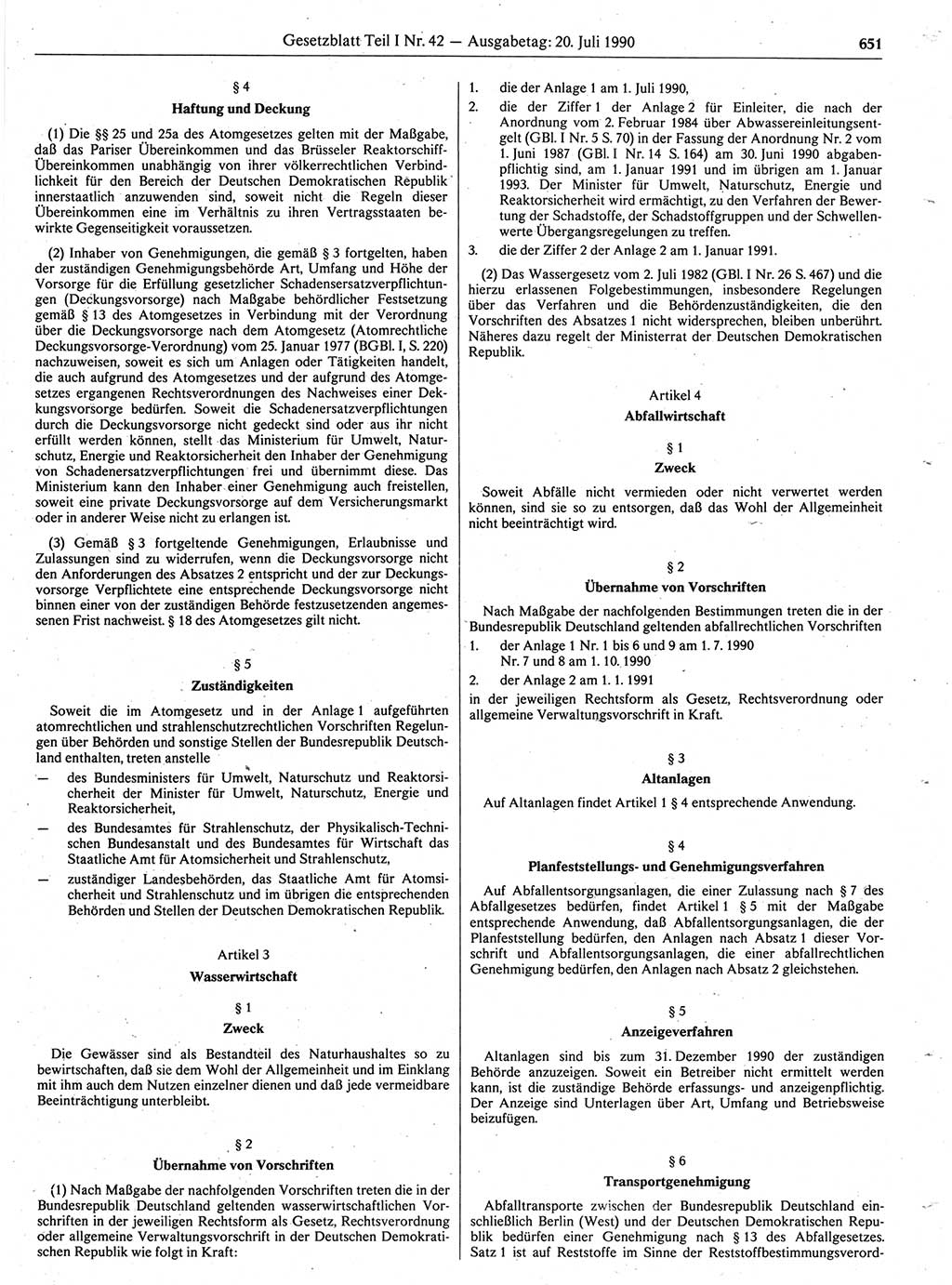 Gesetzblatt (GBl.) der Deutschen Demokratischen Republik (DDR) Teil Ⅰ 1990, Seite 651 (GBl. DDR Ⅰ 1990, S. 651)