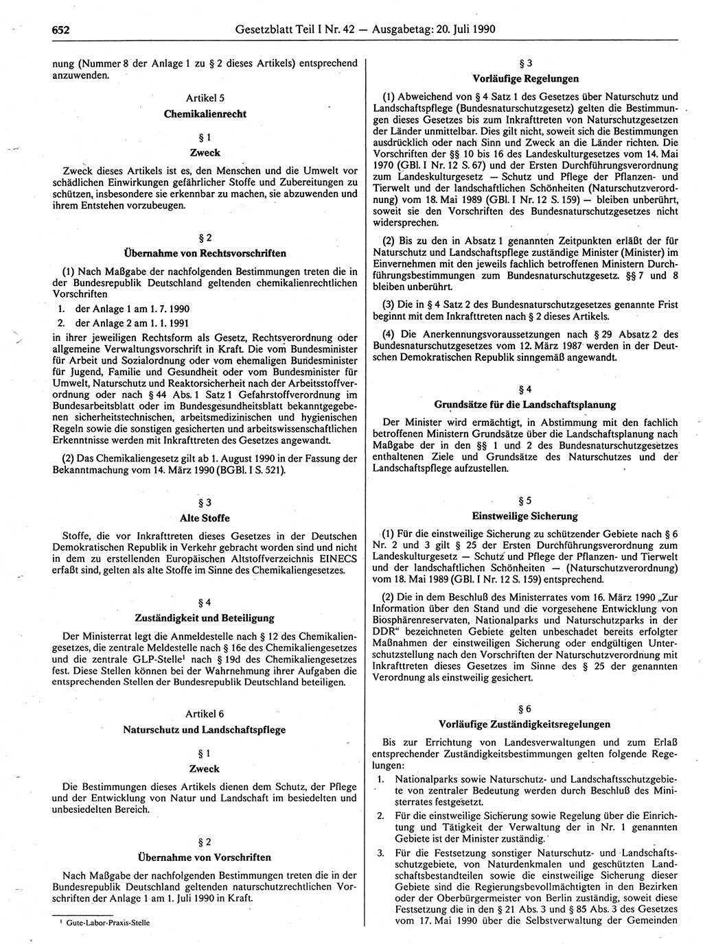 Gesetzblatt (GBl.) der Deutschen Demokratischen Republik (DDR) Teil Ⅰ 1990, Seite 652 (GBl. DDR Ⅰ 1990, S. 652)