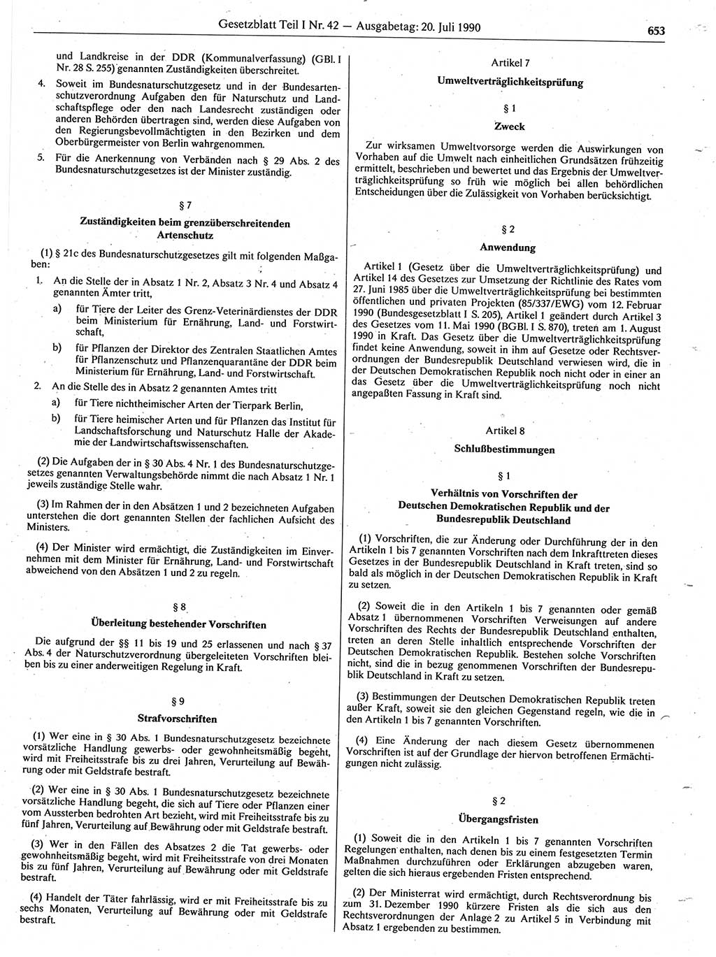 Gesetzblatt (GBl.) der Deutschen Demokratischen Republik (DDR) Teil Ⅰ 1990, Seite 653 (GBl. DDR Ⅰ 1990, S. 653)