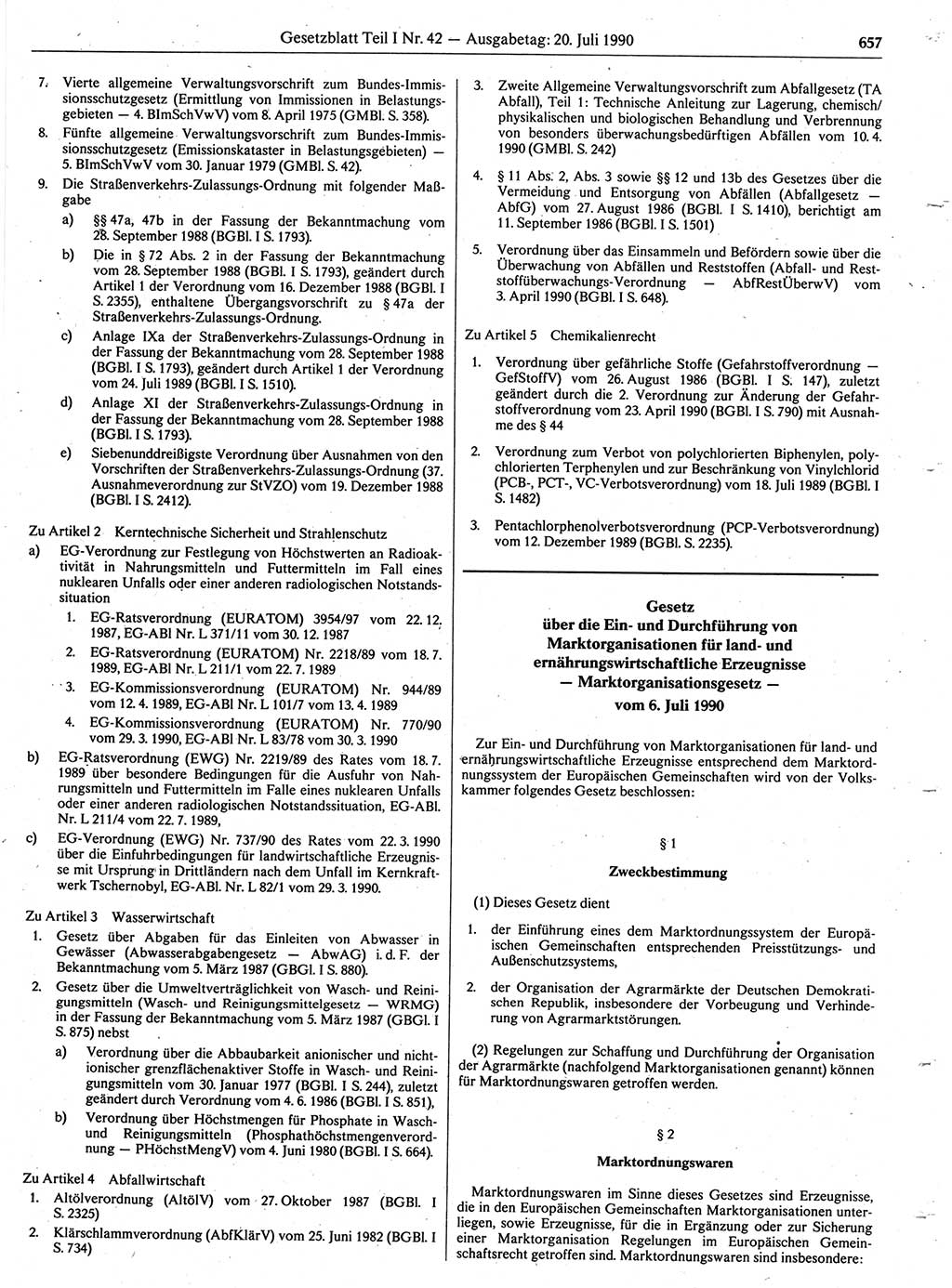 Gesetzblatt (GBl.) der Deutschen Demokratischen Republik (DDR) Teil Ⅰ 1990, Seite 657 (GBl. DDR Ⅰ 1990, S. 657)