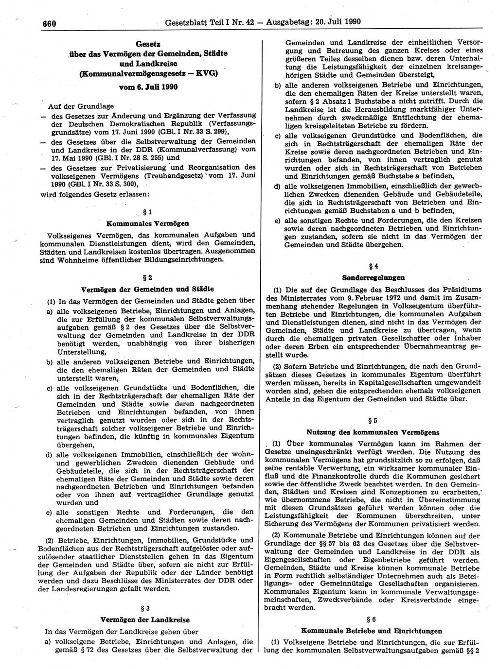 Gesetzblatt (GBl.) der Deutschen Demokratischen Republik (DDR) Teil Ⅰ 1990, Seite 660 (GBl. DDR Ⅰ 1990, S. 660)