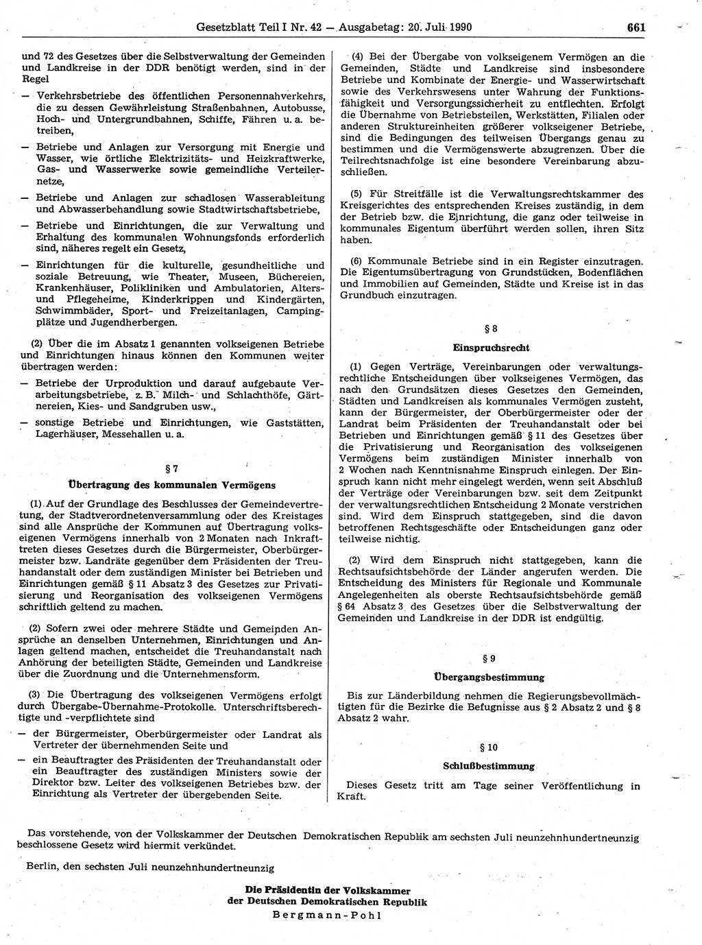 Gesetzblatt (GBl.) der Deutschen Demokratischen Republik (DDR) Teil Ⅰ 1990, Seite 661 (GBl. DDR Ⅰ 1990, S. 661)