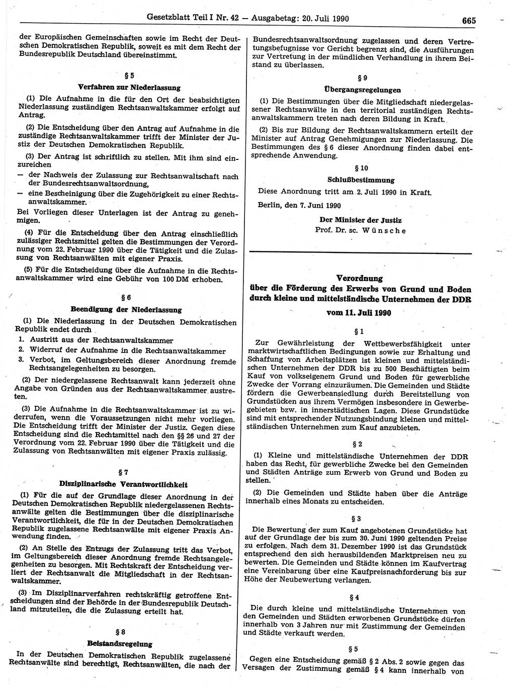 Gesetzblatt (GBl.) der Deutschen Demokratischen Republik (DDR) Teil Ⅰ 1990, Seite 665 (GBl. DDR Ⅰ 1990, S. 665)