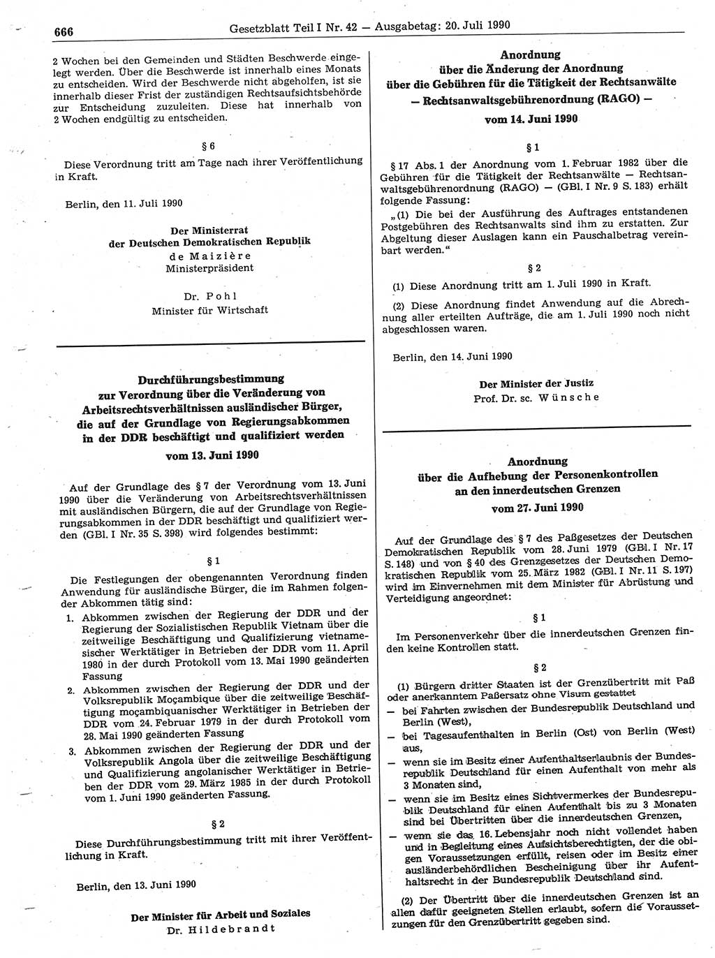 Gesetzblatt (GBl.) der Deutschen Demokratischen Republik (DDR) Teil Ⅰ 1990, Seite 666 (GBl. DDR Ⅰ 1990, S. 666)