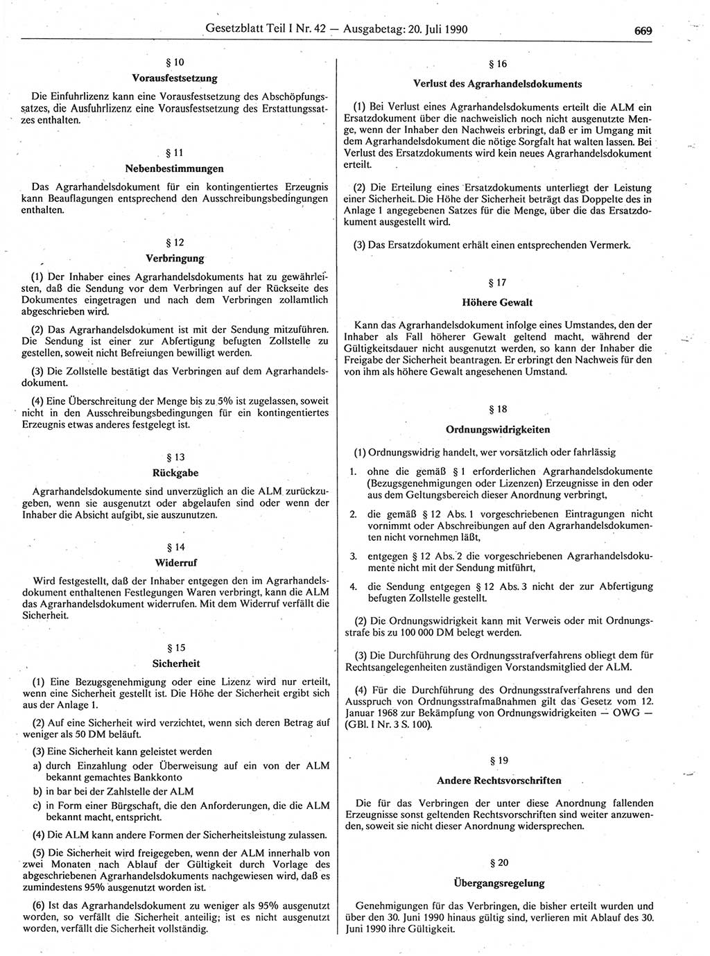 Gesetzblatt (GBl.) der Deutschen Demokratischen Republik (DDR) Teil Ⅰ 1990, Seite 669 (GBl. DDR Ⅰ 1990, S. 669)