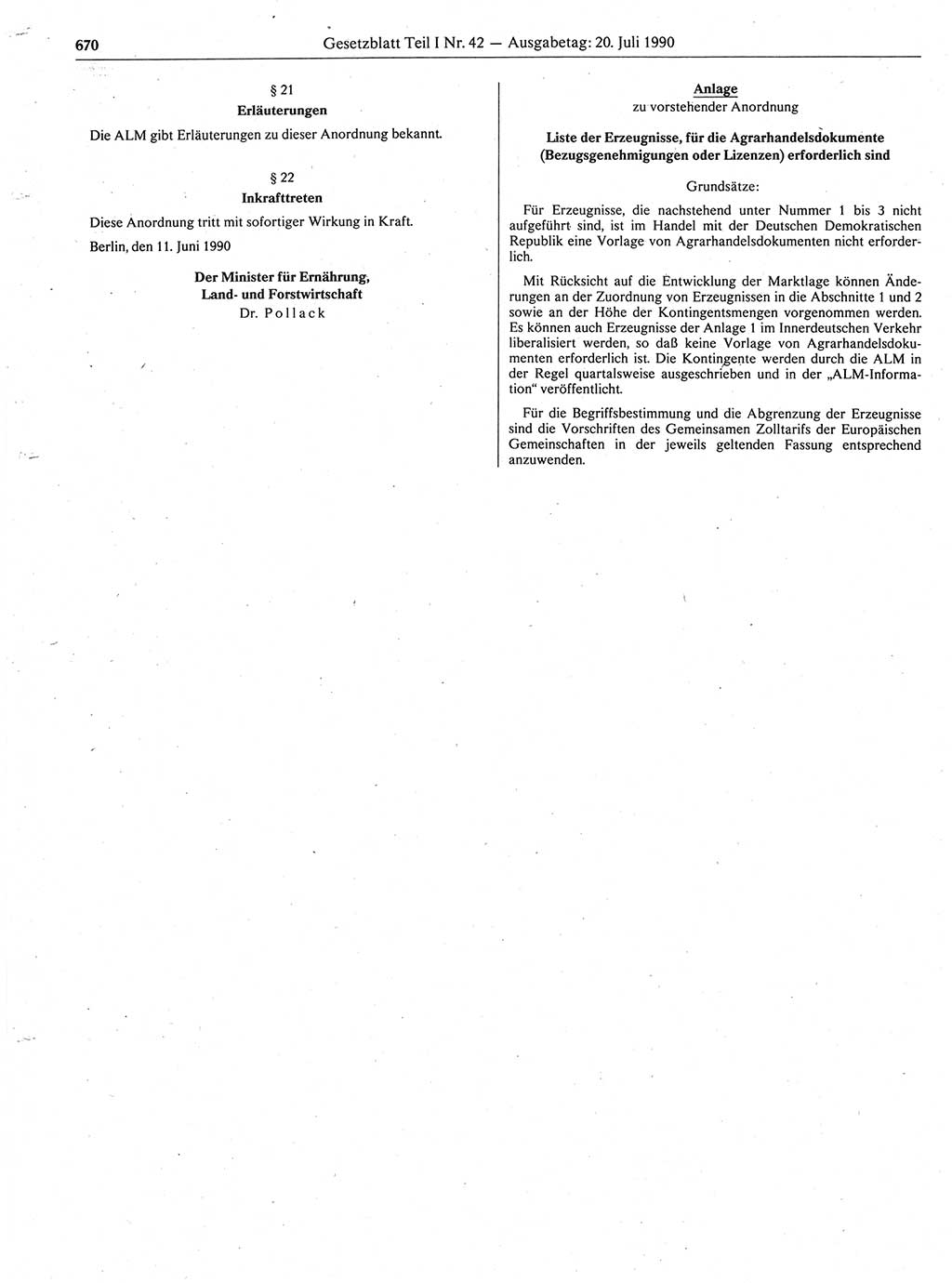 Gesetzblatt (GBl.) der Deutschen Demokratischen Republik (DDR) Teil Ⅰ 1990, Seite 670 (GBl. DDR Ⅰ 1990, S. 670)