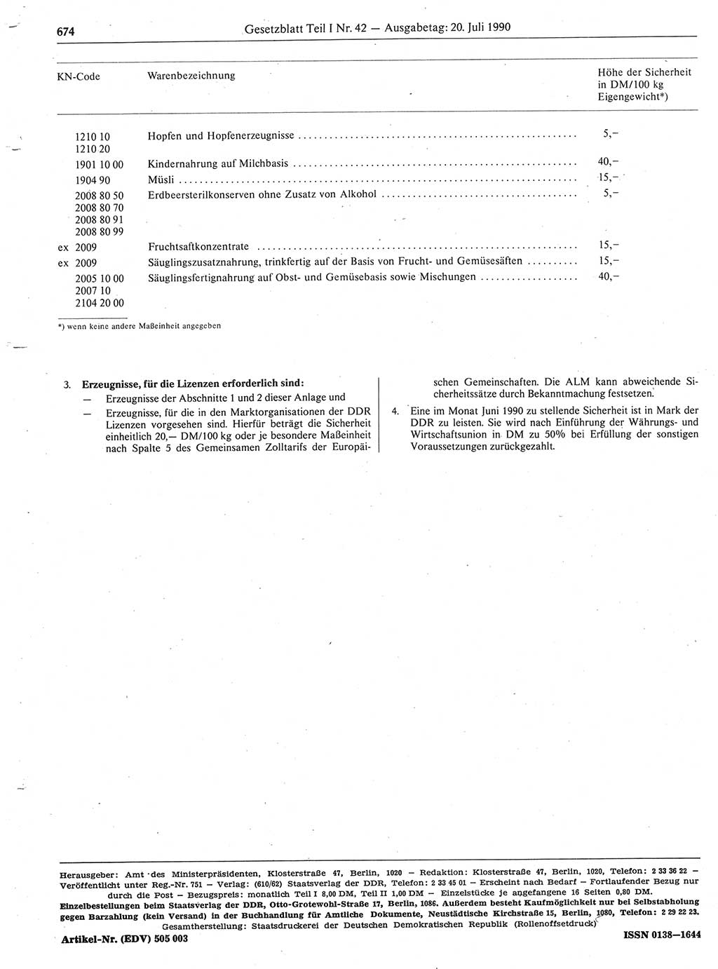 Gesetzblatt (GBl.) der Deutschen Demokratischen Republik (DDR) Teil Ⅰ 1990, Seite 674 (GBl. DDR Ⅰ 1990, S. 674)