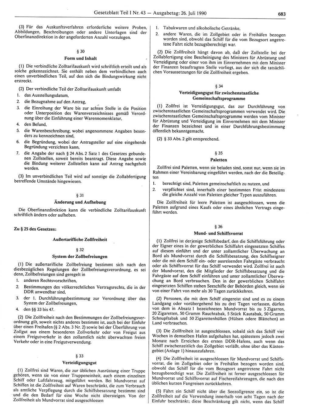 Gesetzblatt (GBl.) der Deutschen Demokratischen Republik (DDR) Teil Ⅰ 1990, Seite 683 (GBl. DDR Ⅰ 1990, S. 683)