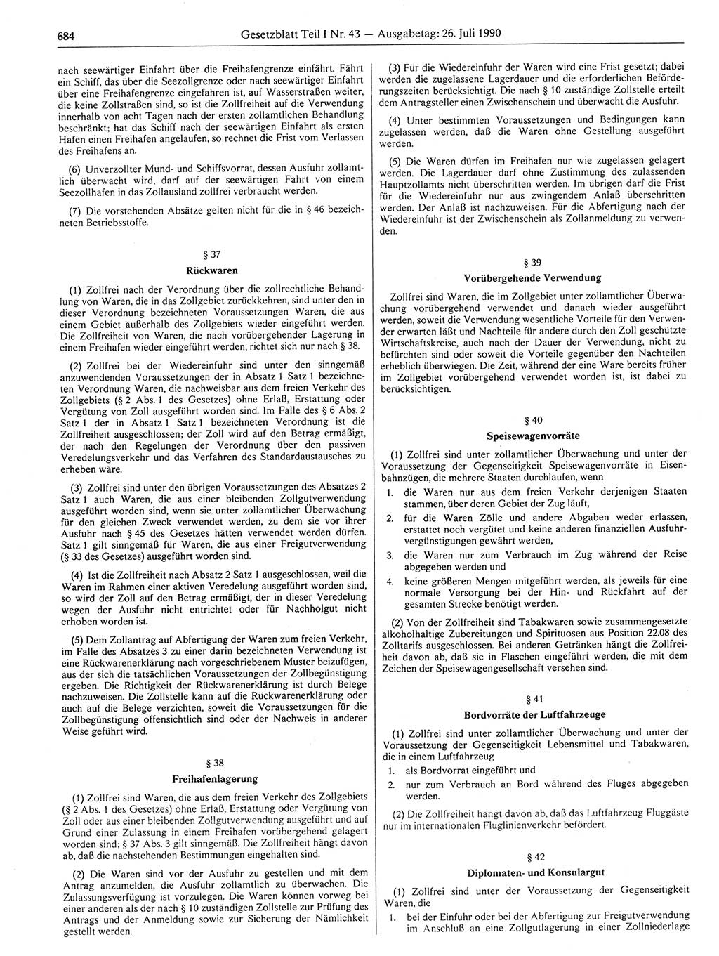 Gesetzblatt (GBl.) der Deutschen Demokratischen Republik (DDR) Teil Ⅰ 1990, Seite 684 (GBl. DDR Ⅰ 1990, S. 684)