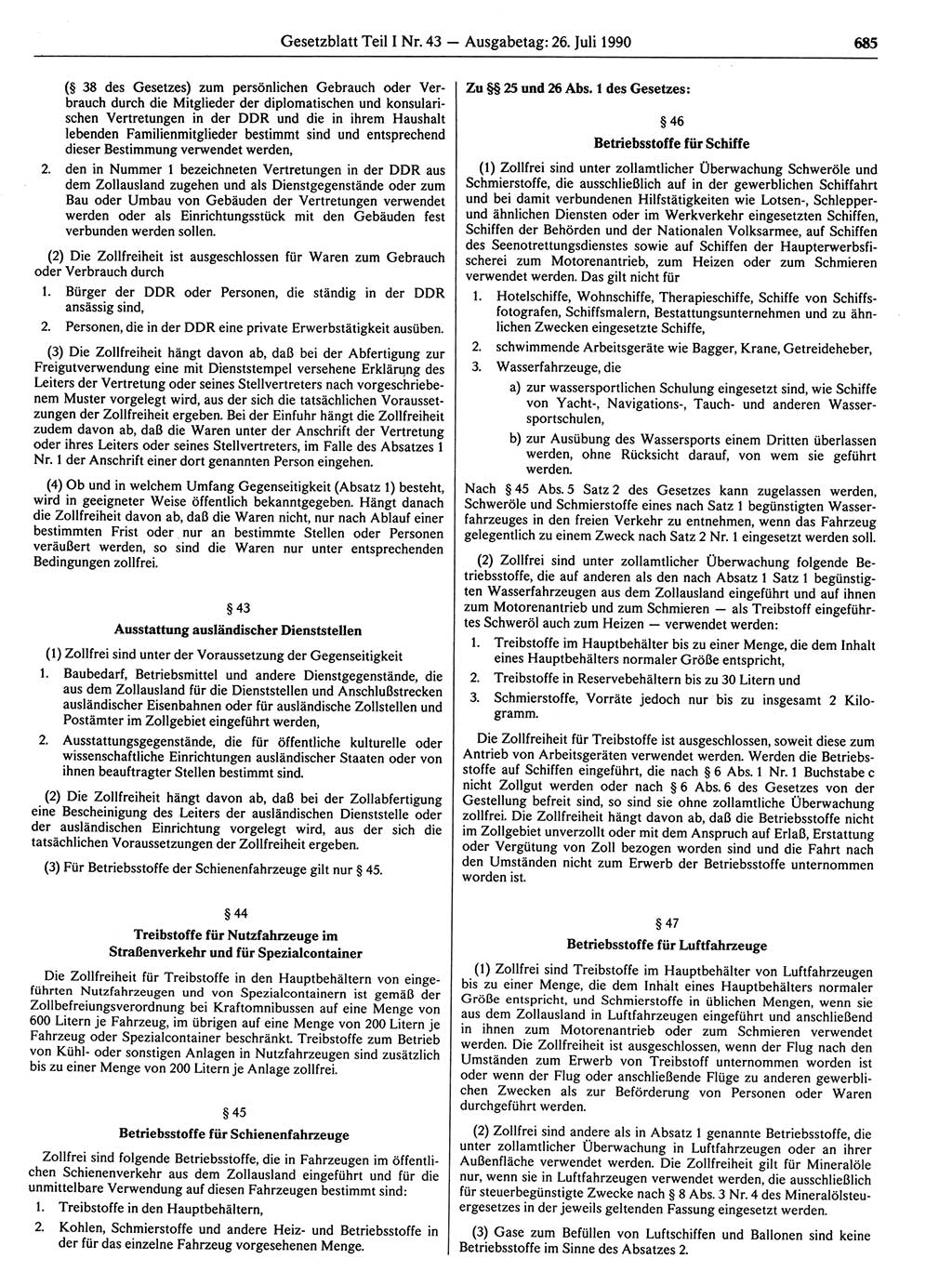 Gesetzblatt (GBl.) der Deutschen Demokratischen Republik (DDR) Teil Ⅰ 1990, Seite 685 (GBl. DDR Ⅰ 1990, S. 685)