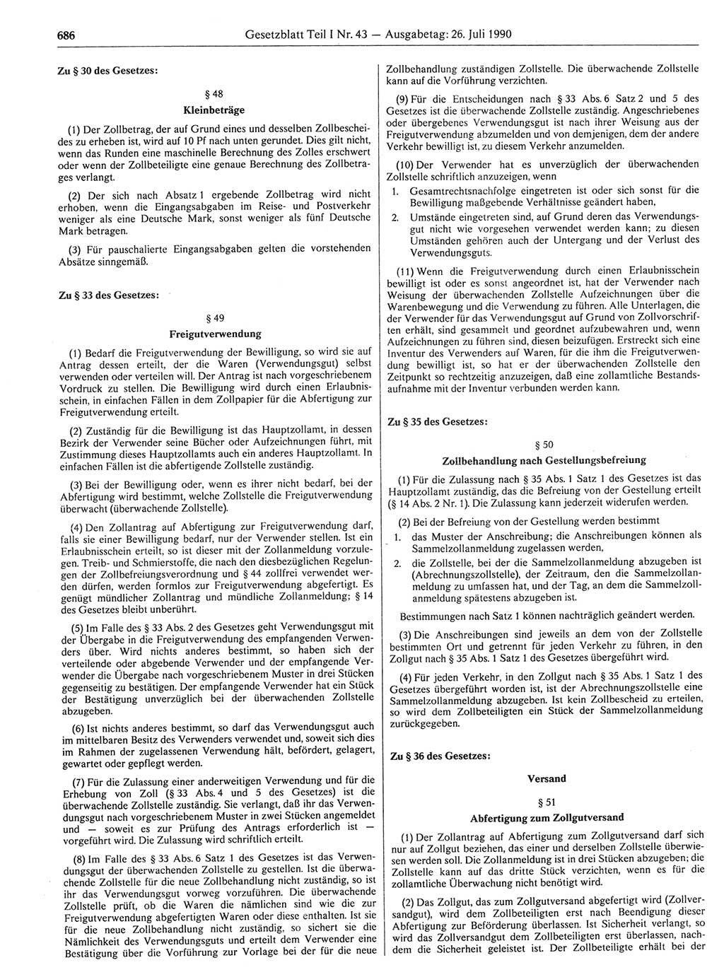Gesetzblatt (GBl.) der Deutschen Demokratischen Republik (DDR) Teil Ⅰ 1990, Seite 686 (GBl. DDR Ⅰ 1990, S. 686)