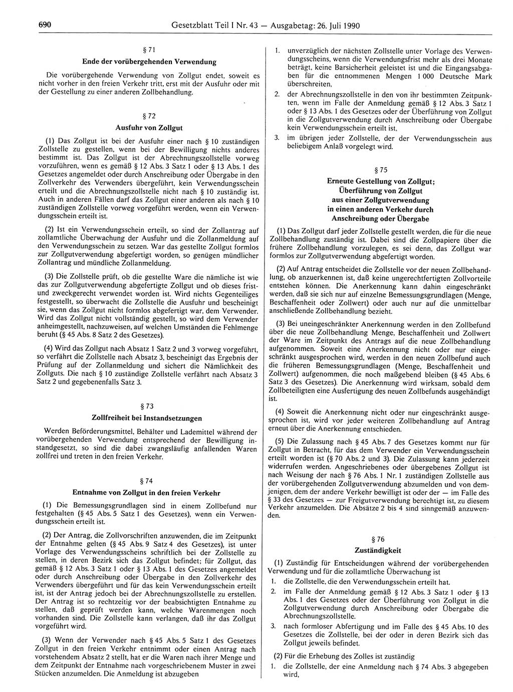 Gesetzblatt (GBl.) der Deutschen Demokratischen Republik (DDR) Teil Ⅰ 1990, Seite 690 (GBl. DDR Ⅰ 1990, S. 690)