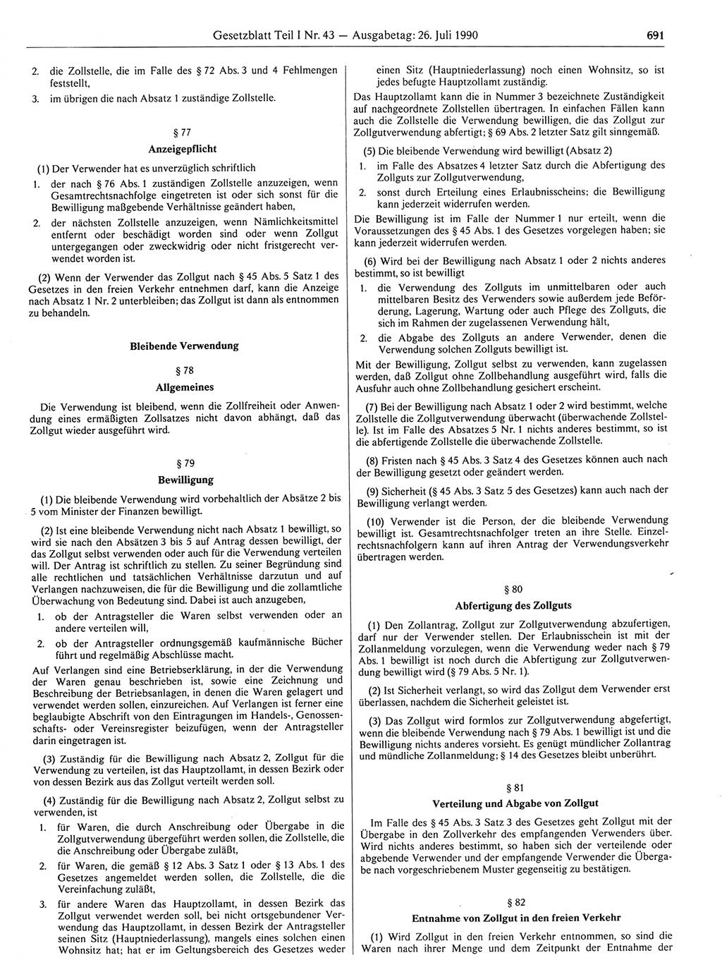 Gesetzblatt (GBl.) der Deutschen Demokratischen Republik (DDR) Teil Ⅰ 1990, Seite 691 (GBl. DDR Ⅰ 1990, S. 691)