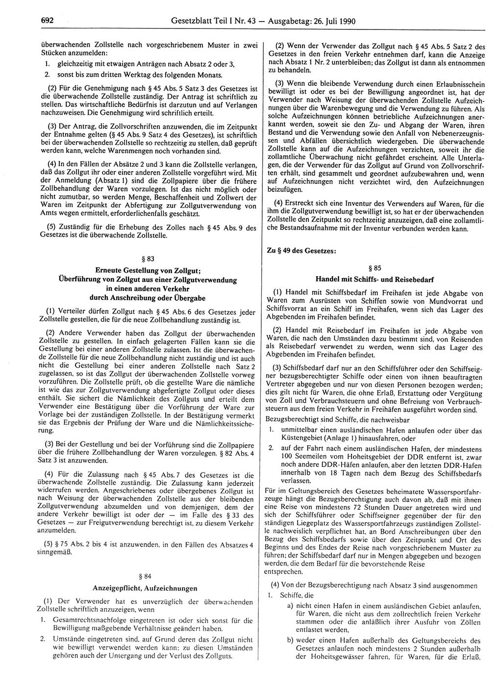 Gesetzblatt (GBl.) der Deutschen Demokratischen Republik (DDR) Teil Ⅰ 1990, Seite 692 (GBl. DDR Ⅰ 1990, S. 692)