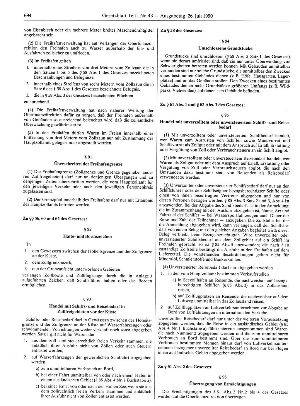 Gesetzblatt (GBl.) der Deutschen Demokratischen Republik (DDR) Teil Ⅰ 1990, Seite 694 (GBl. DDR Ⅰ 1990, S. 694)