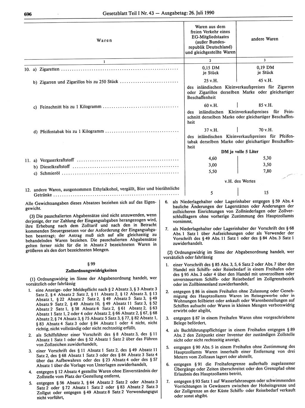 Gesetzblatt (GBl.) der Deutschen Demokratischen Republik (DDR) Teil Ⅰ 1990, Seite 696 (GBl. DDR Ⅰ 1990, S. 696)