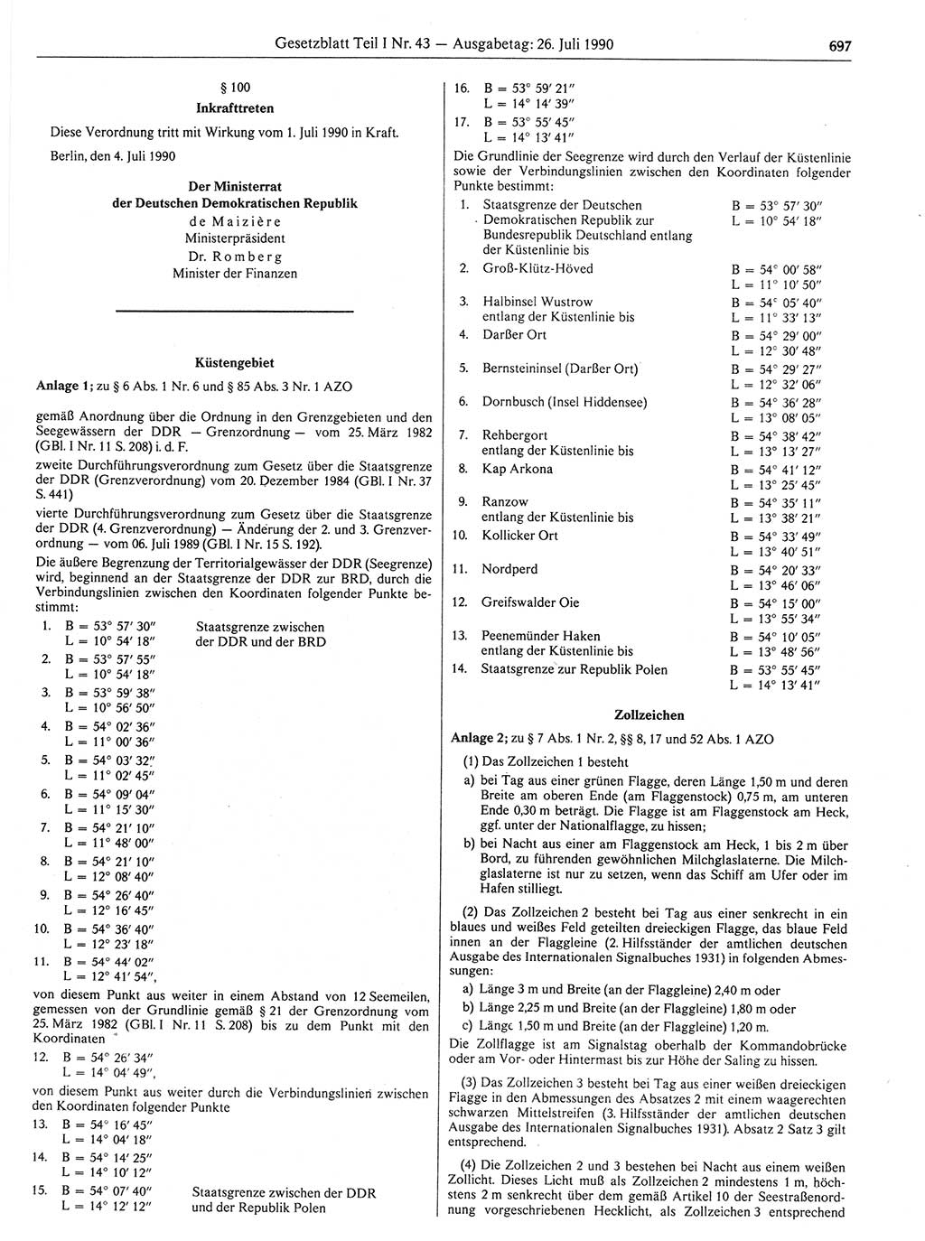 Gesetzblatt (GBl.) der Deutschen Demokratischen Republik (DDR) Teil Ⅰ 1990, Seite 697 (GBl. DDR Ⅰ 1990, S. 697)