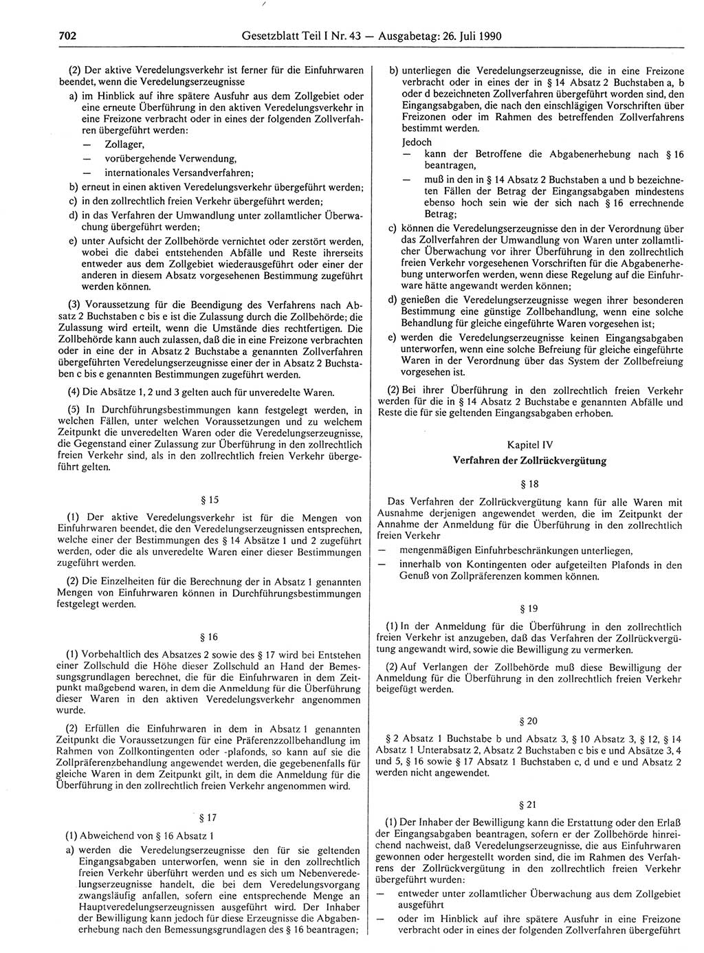 Gesetzblatt (GBl.) der Deutschen Demokratischen Republik (DDR) Teil Ⅰ 1990, Seite 702 (GBl. DDR Ⅰ 1990, S. 702)