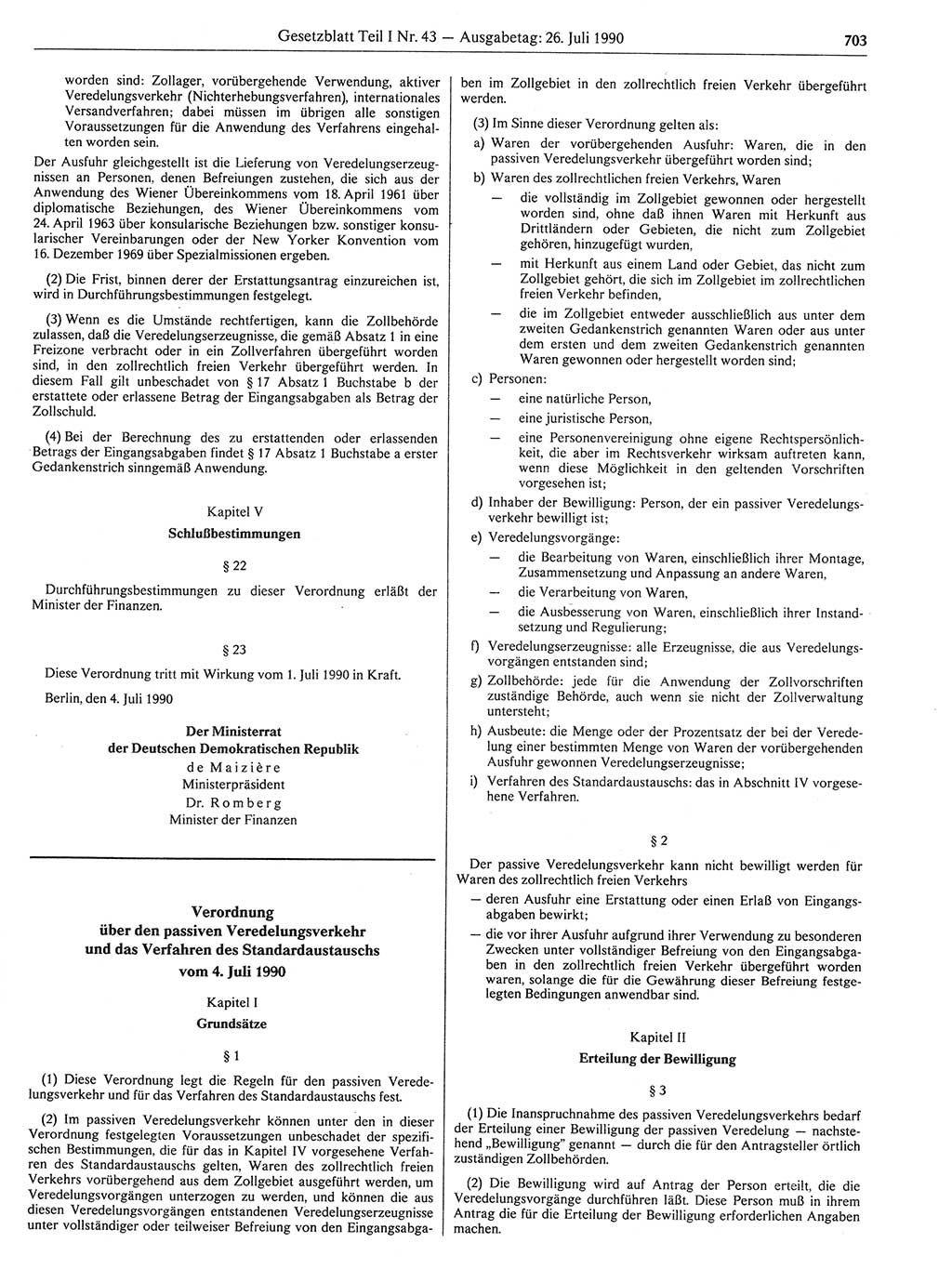 Gesetzblatt (GBl.) der Deutschen Demokratischen Republik (DDR) Teil Ⅰ 1990, Seite 703 (GBl. DDR Ⅰ 1990, S. 703)
