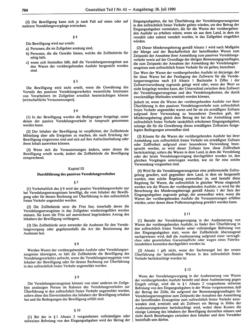 Gesetzblatt (GBl.) der Deutschen Demokratischen Republik (DDR) Teil Ⅰ 1990, Seite 704 (GBl. DDR Ⅰ 1990, S. 704)