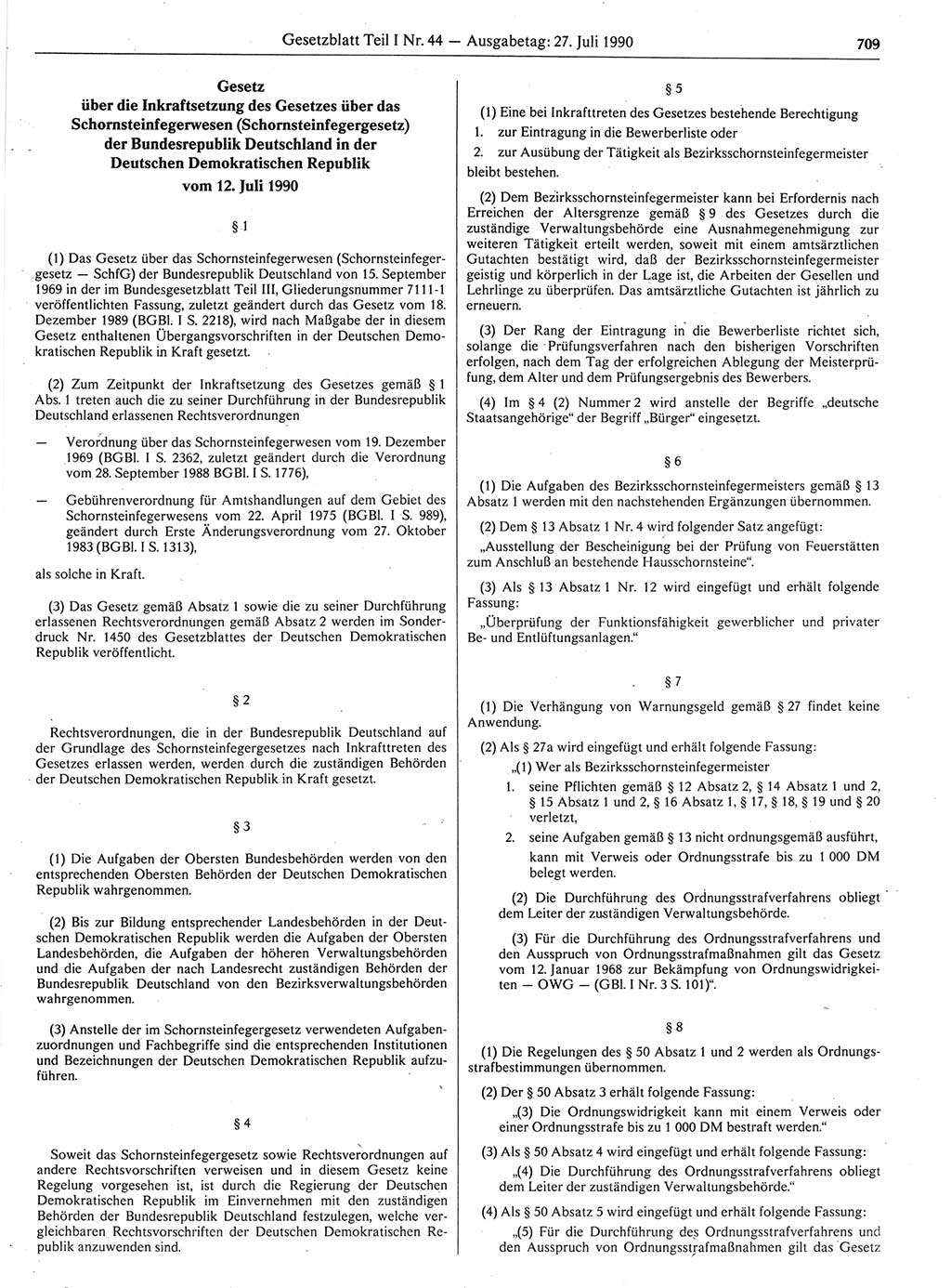 Gesetzblatt (GBl.) der Deutschen Demokratischen Republik (DDR) Teil Ⅰ 1990, Seite 709 (GBl. DDR Ⅰ 1990, S. 709)