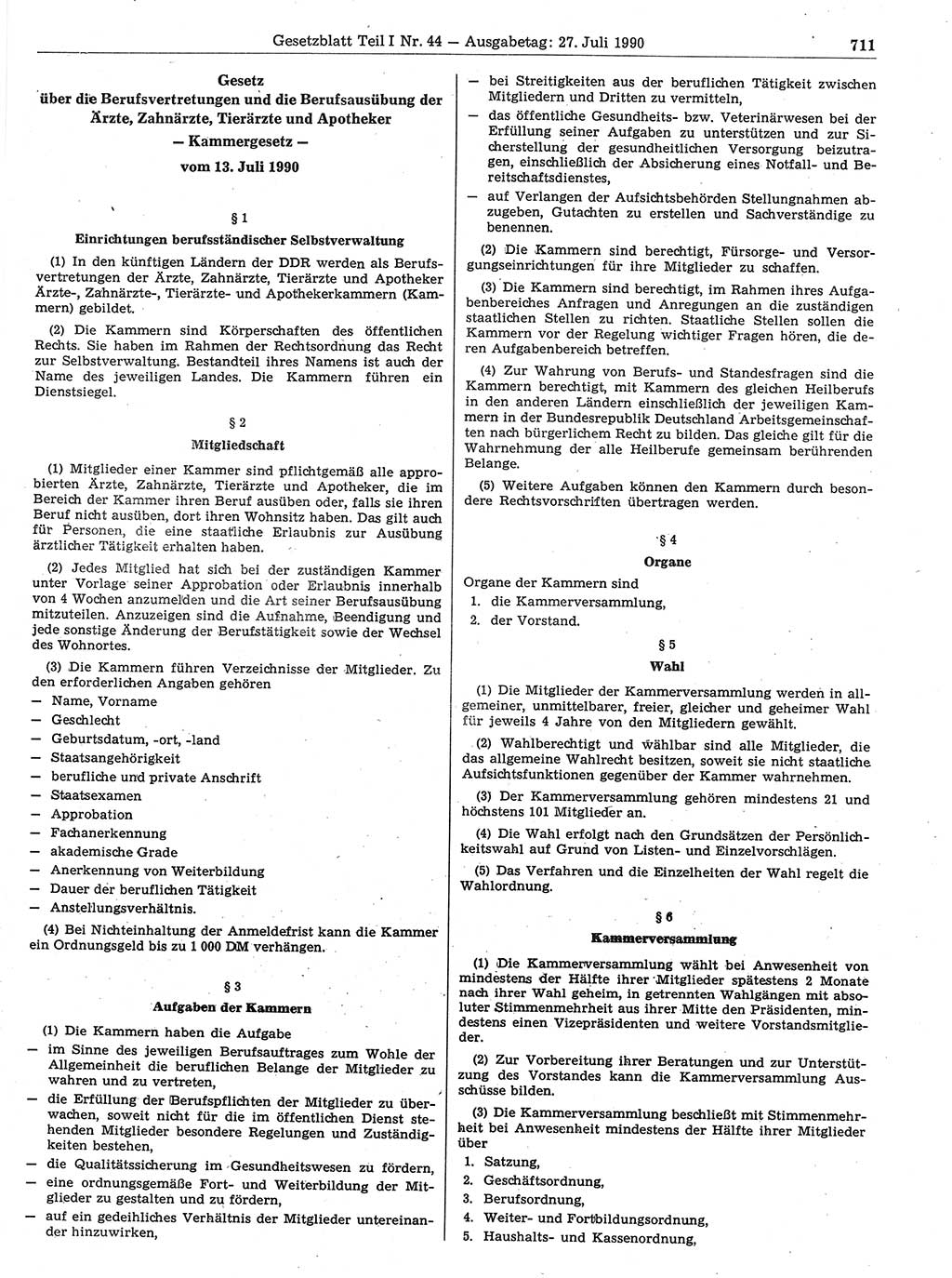 Gesetzblatt (GBl.) der Deutschen Demokratischen Republik (DDR) Teil Ⅰ 1990, Seite 711 (GBl. DDR Ⅰ 1990, S. 711)
