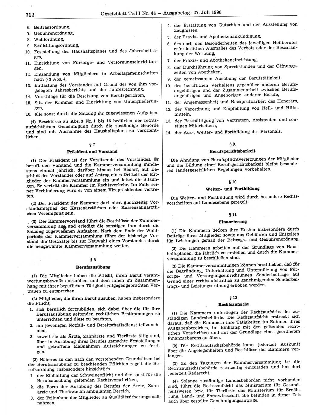 Gesetzblatt (GBl.) der Deutschen Demokratischen Republik (DDR) Teil Ⅰ 1990, Seite 712 (GBl. DDR Ⅰ 1990, S. 712)