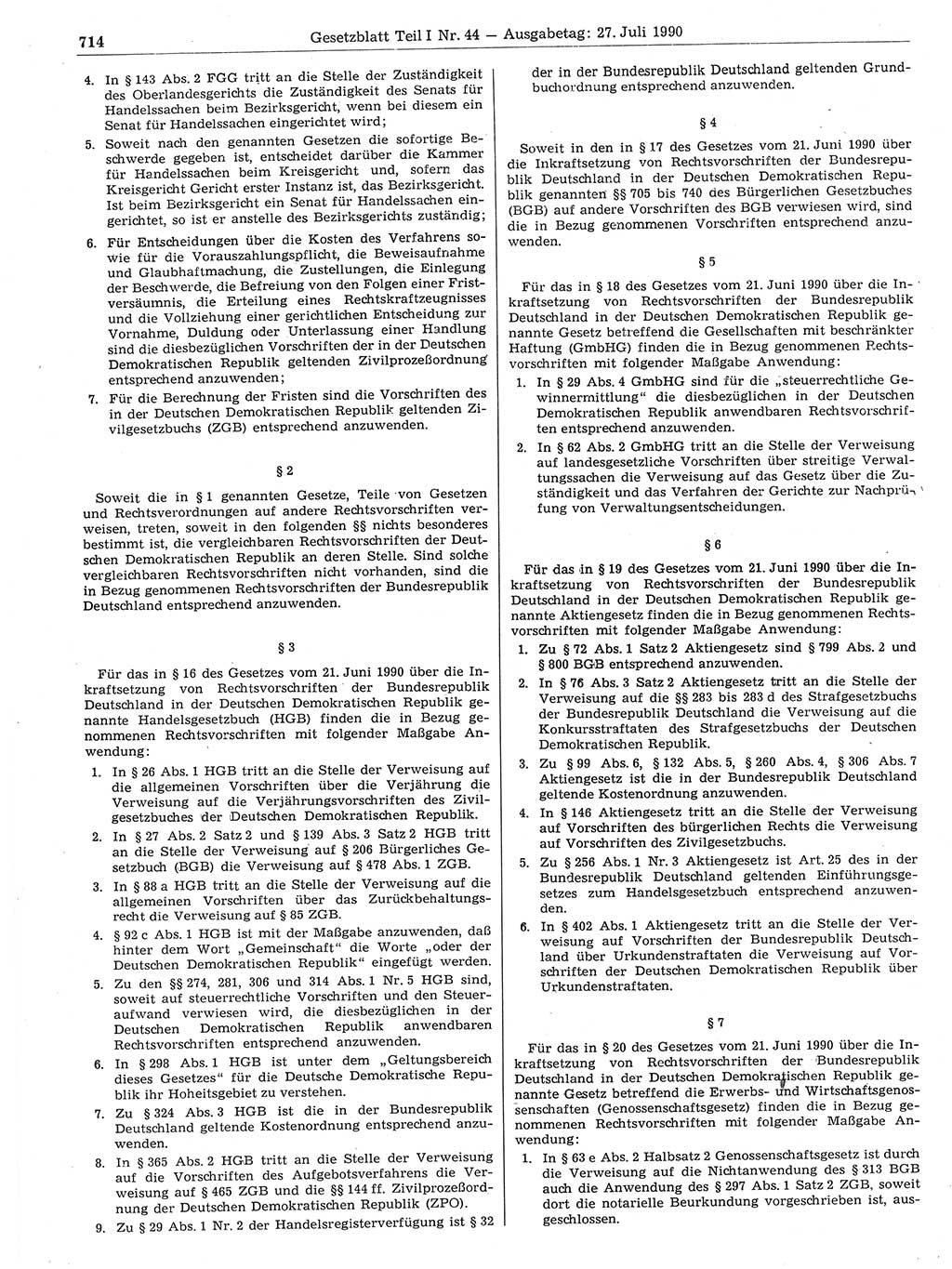 Gesetzblatt (GBl.) der Deutschen Demokratischen Republik (DDR) Teil Ⅰ 1990, Seite 714 (GBl. DDR Ⅰ 1990, S. 714)
