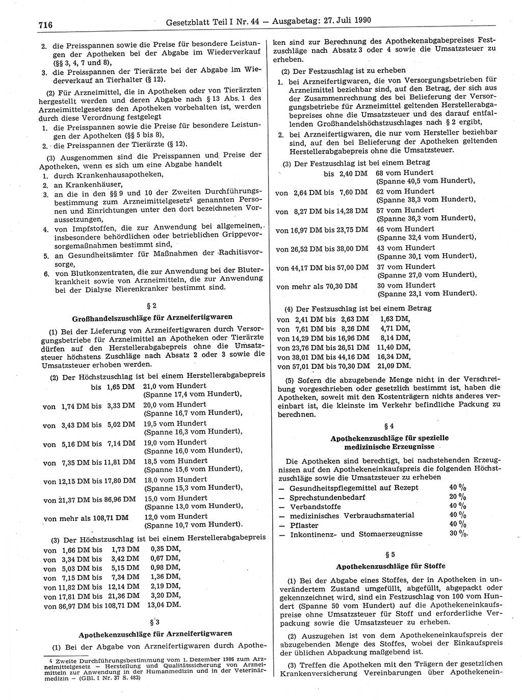 Gesetzblatt (GBl.) der Deutschen Demokratischen Republik (DDR) Teil Ⅰ 1990, Seite 716 (GBl. DDR Ⅰ 1990, S. 716)