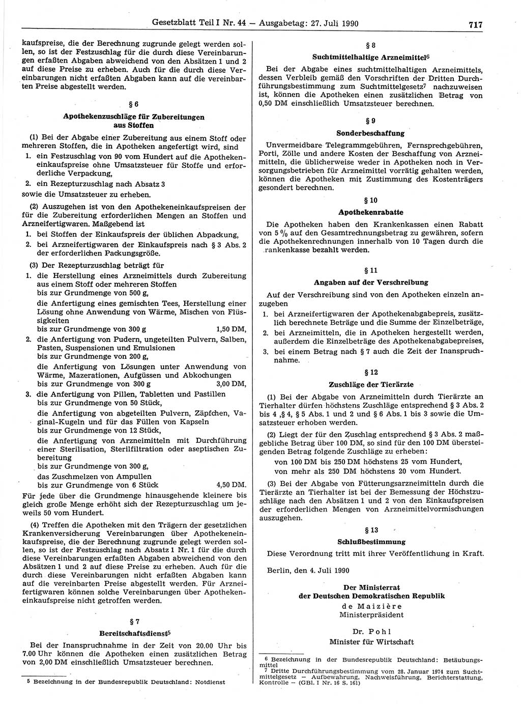 Gesetzblatt (GBl.) der Deutschen Demokratischen Republik (DDR) Teil Ⅰ 1990, Seite 717 (GBl. DDR Ⅰ 1990, S. 717)
