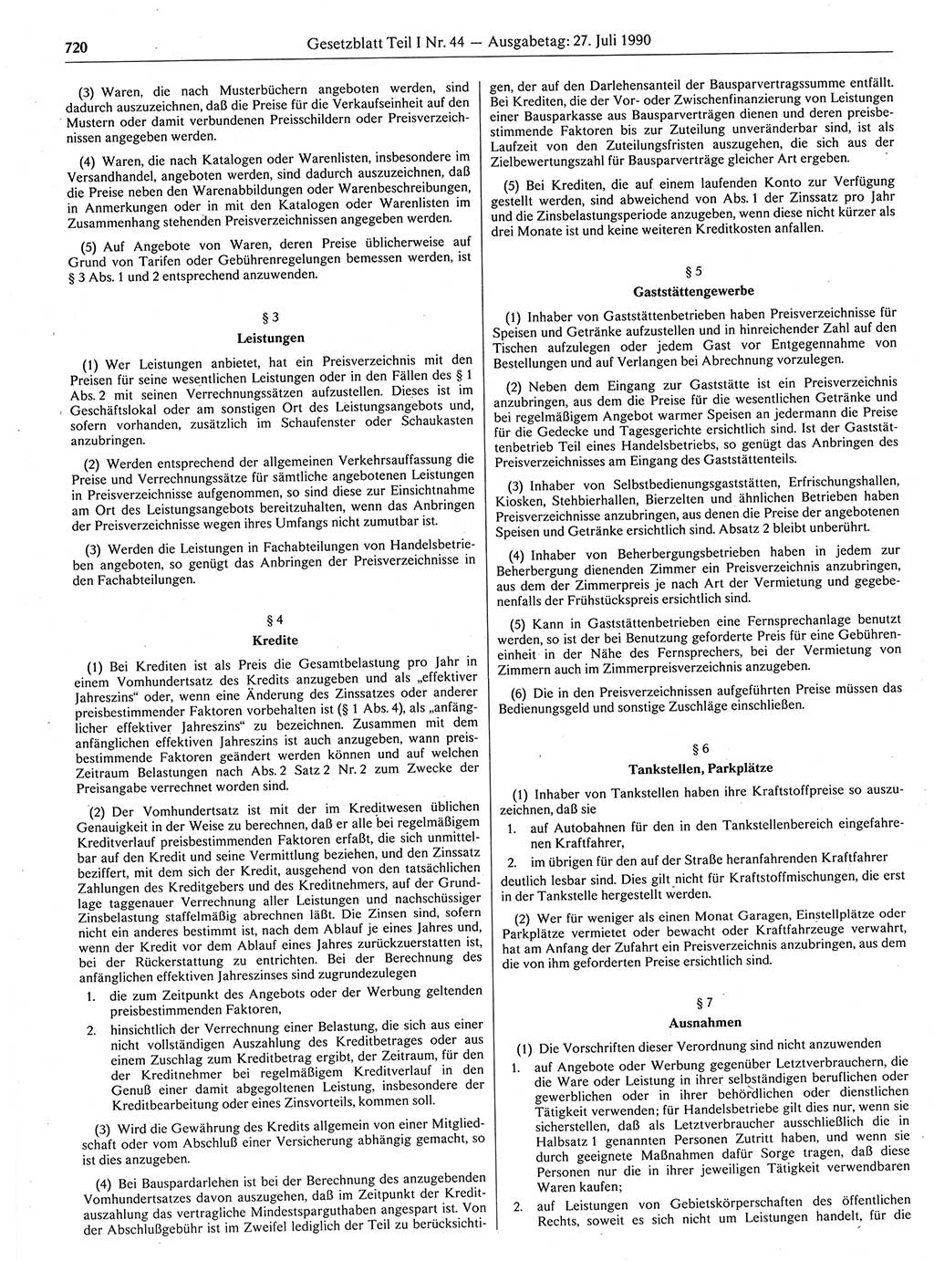 Gesetzblatt (GBl.) der Deutschen Demokratischen Republik (DDR) Teil Ⅰ 1990, Seite 720 (GBl. DDR Ⅰ 1990, S. 720)