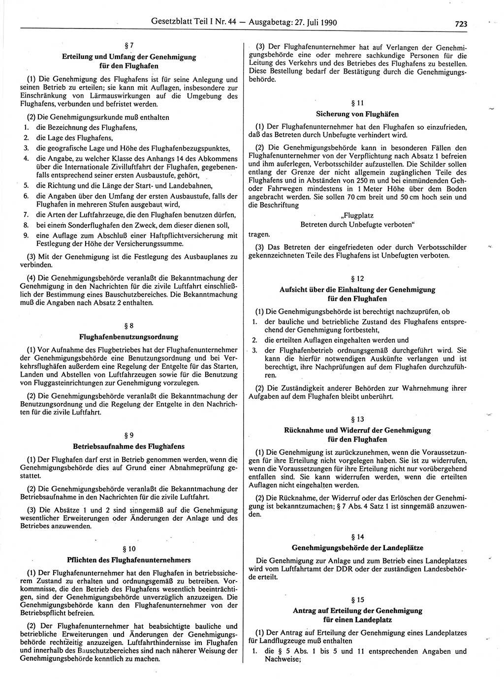 Gesetzblatt (GBl.) der Deutschen Demokratischen Republik (DDR) Teil Ⅰ 1990, Seite 723 (GBl. DDR Ⅰ 1990, S. 723)
