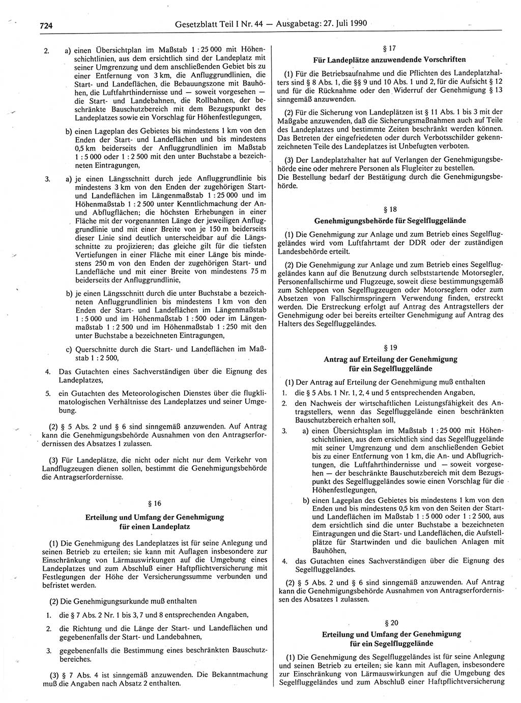 Gesetzblatt (GBl.) der Deutschen Demokratischen Republik (DDR) Teil Ⅰ 1990, Seite 724 (GBl. DDR Ⅰ 1990, S. 724)